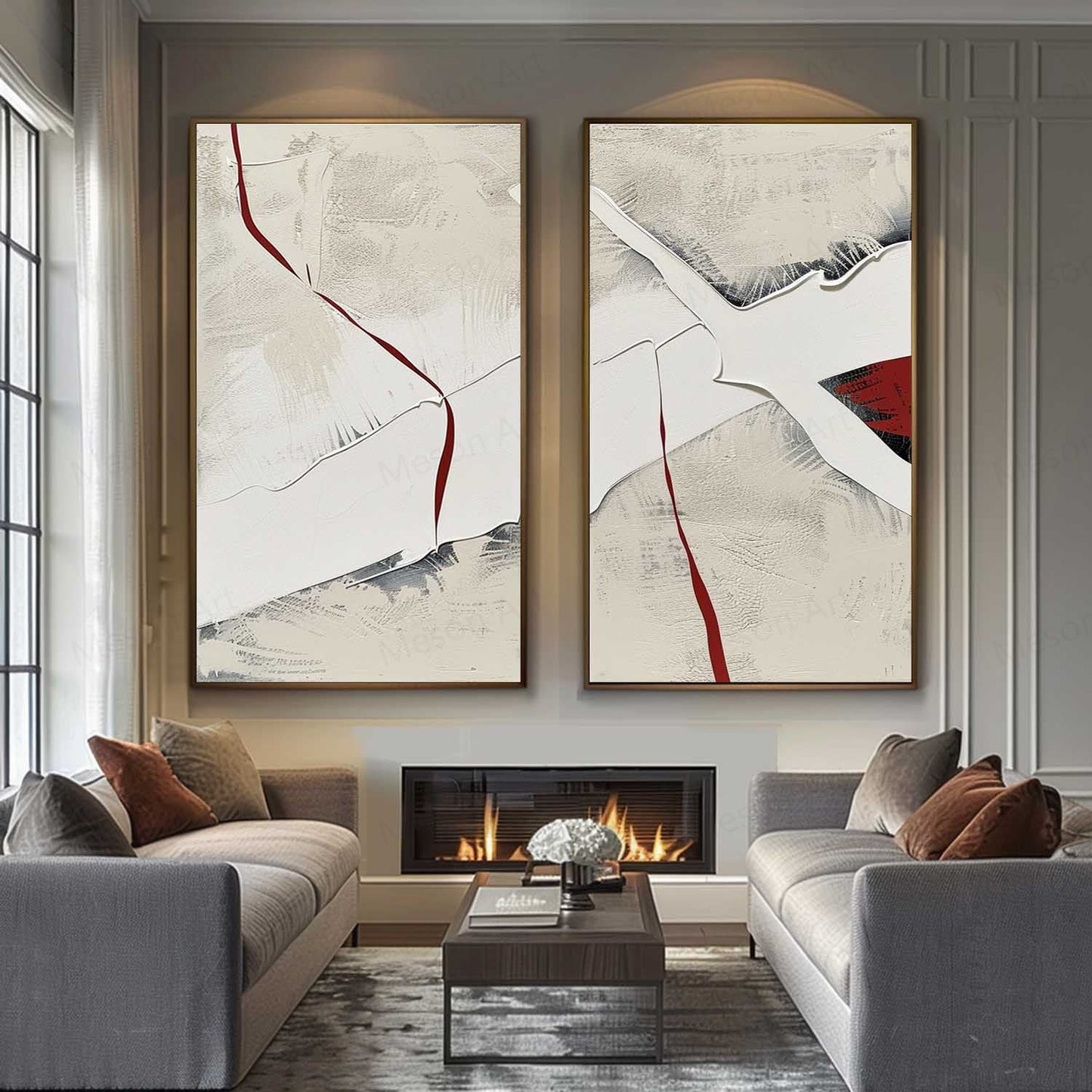 Abstract Modern Diptych Wall Art - Textured Oil Paintings in Neutral Tones