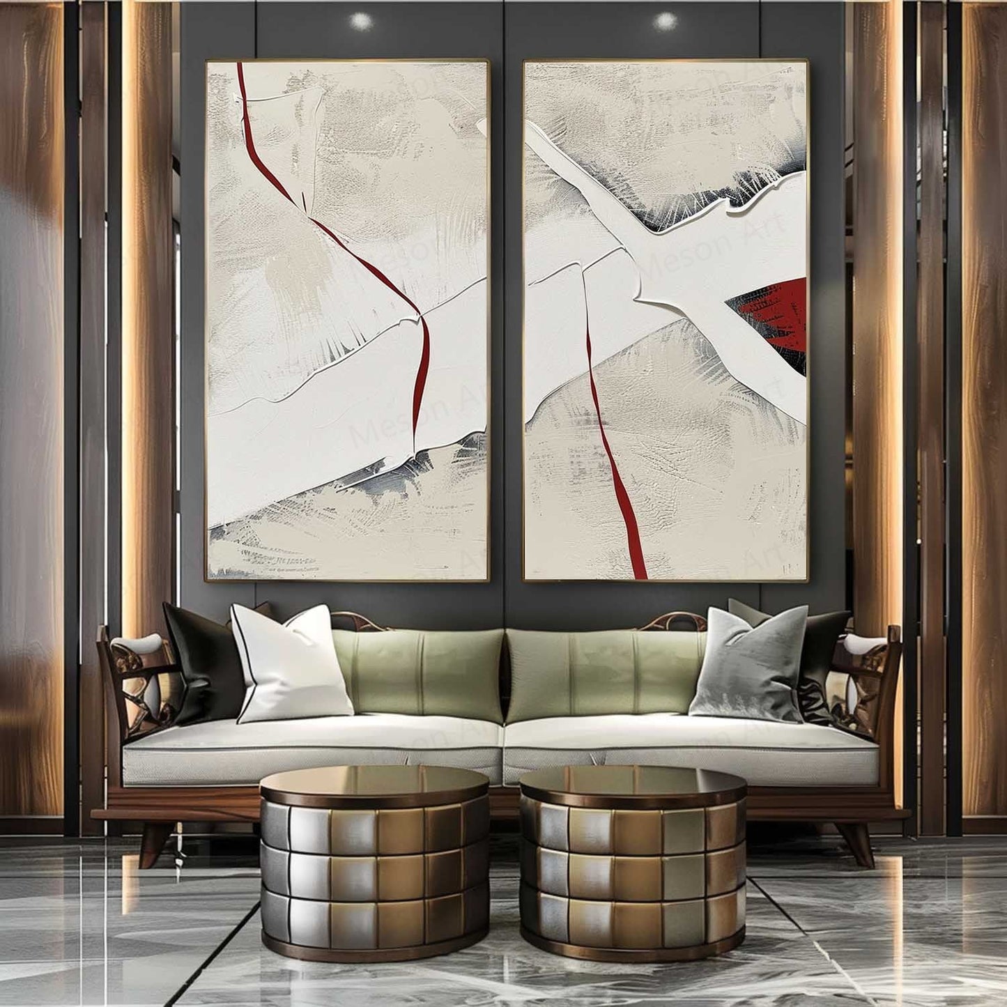 Abstract Modern Diptych Wall Art - Textured Oil Paintings in Neutral Tones
