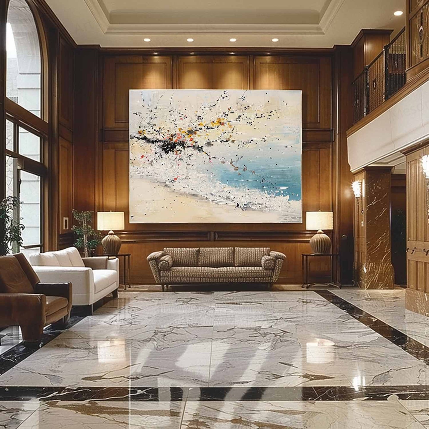 Abstract Coastal Landscape Oil Painting for Modern Home Decor