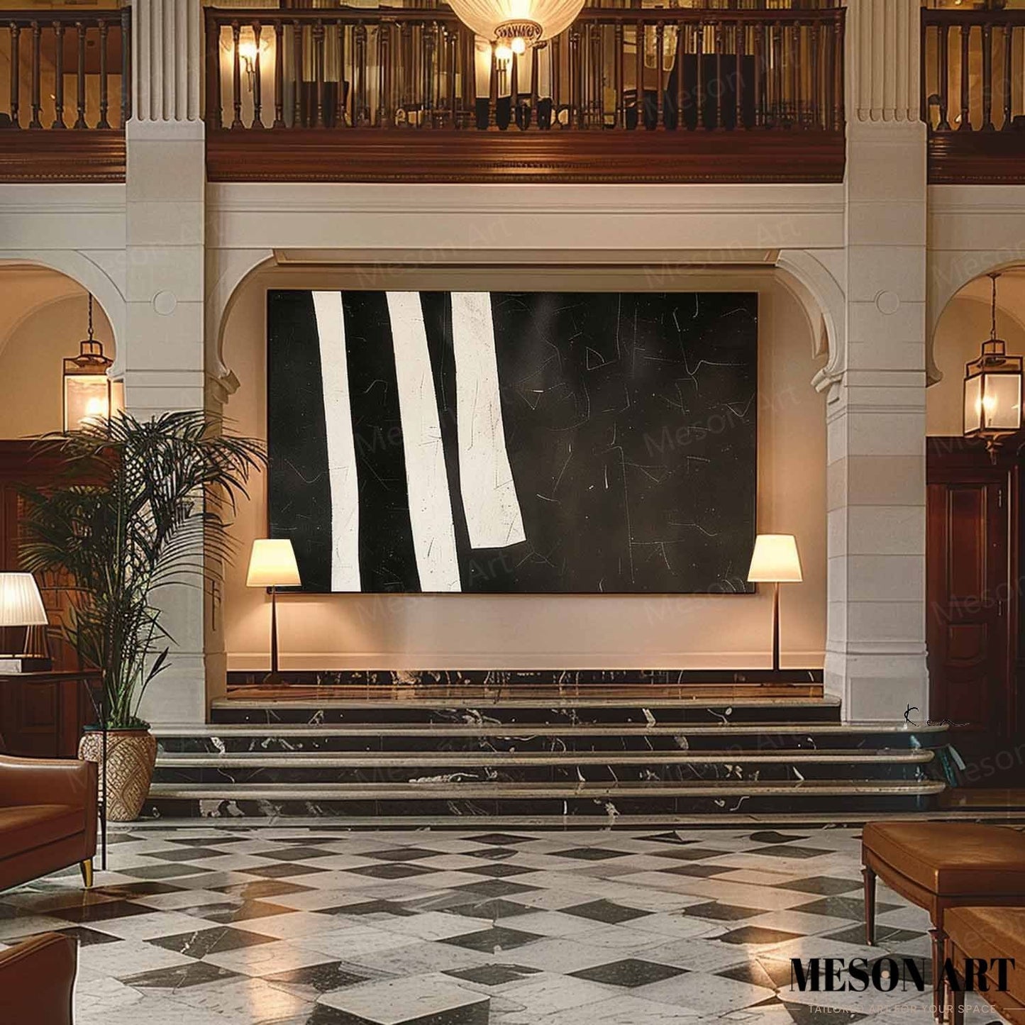 Elegant Black and White Minimalist Oil Painting for Modern Home Decor