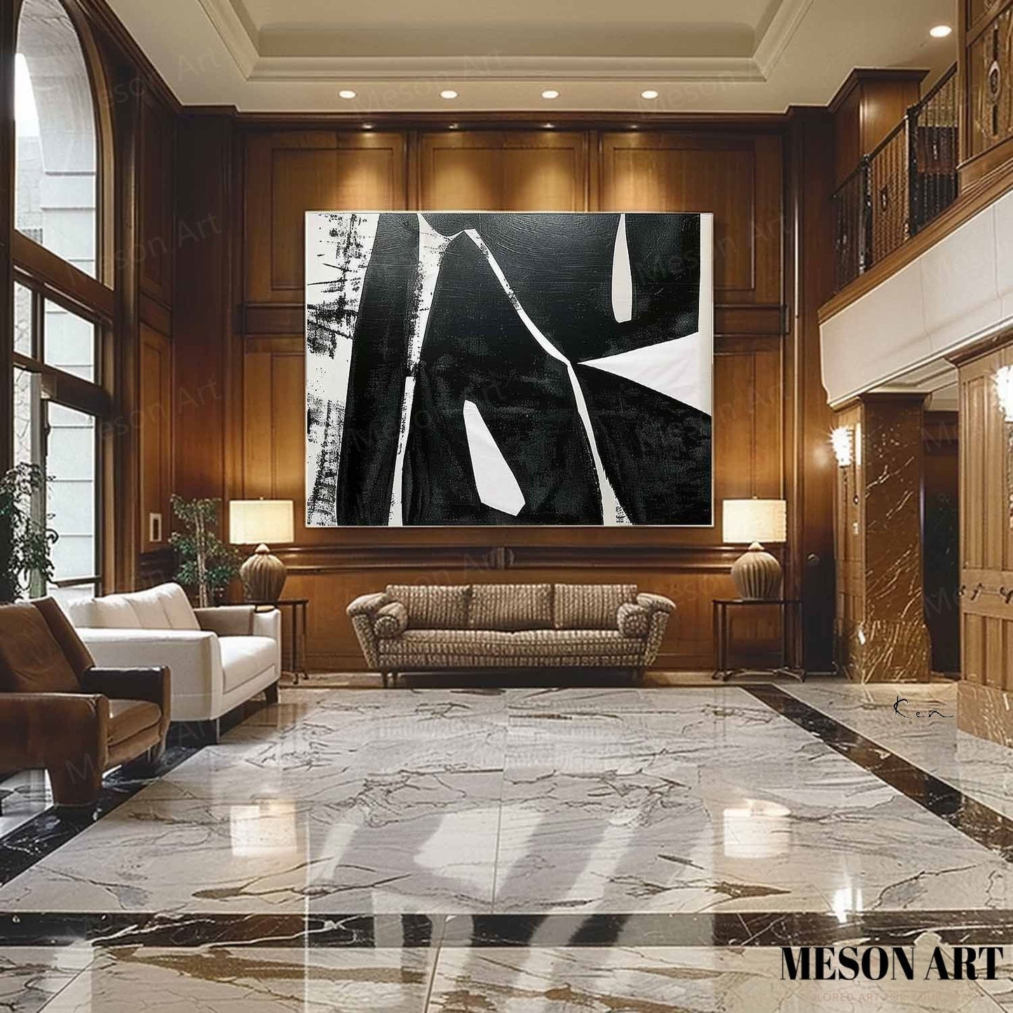 Modern Black and White Minimalist Oil Painting for Contemporary Spaces