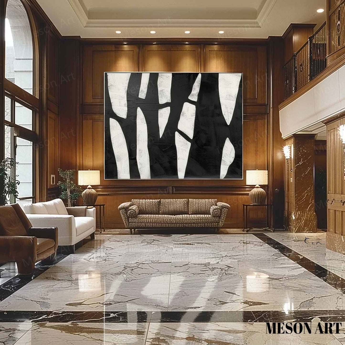 Black and White Contemporary Minimalist Oil Painting for Modern Home Decor