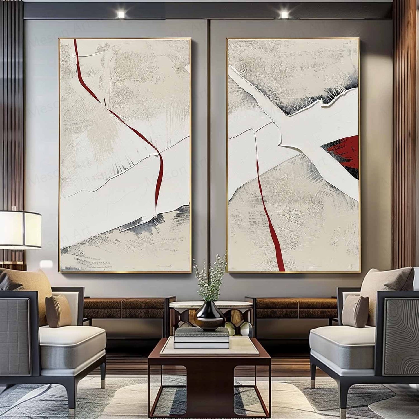 Abstract Modern Diptych Wall Art - Textured Oil Paintings in Neutral Tones
