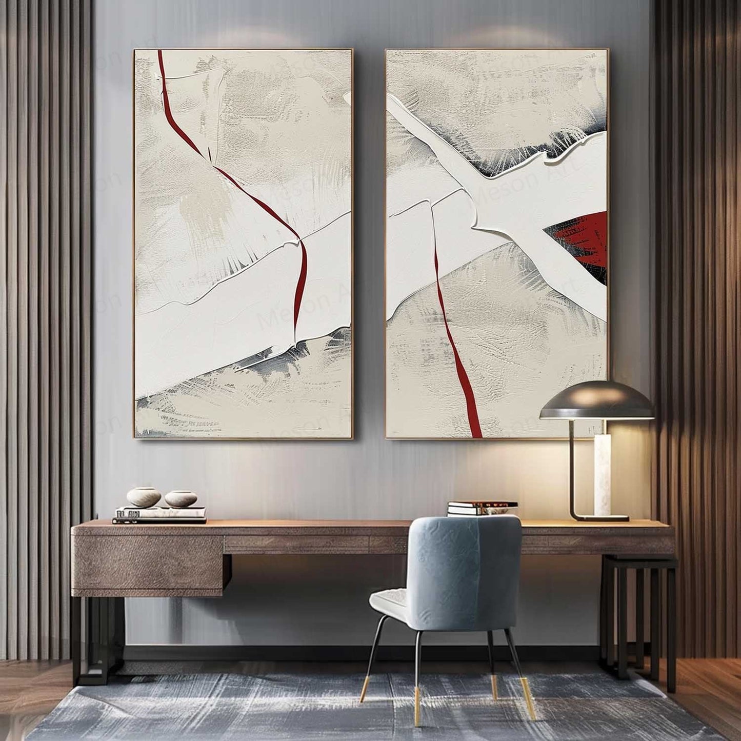 Abstract Modern Diptych Wall Art - Textured Oil Paintings in Neutral Tones