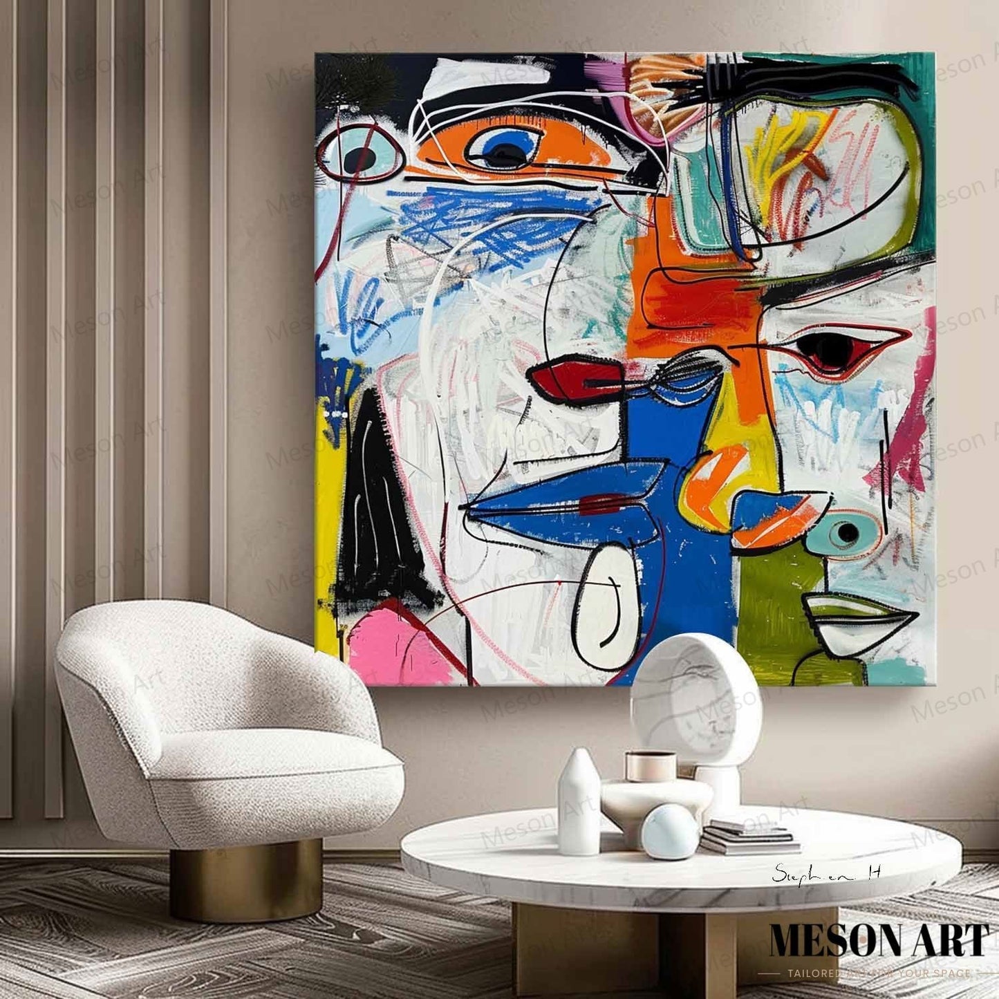 Colorful Abstract Faces Oil Painting for Modern Art Decor