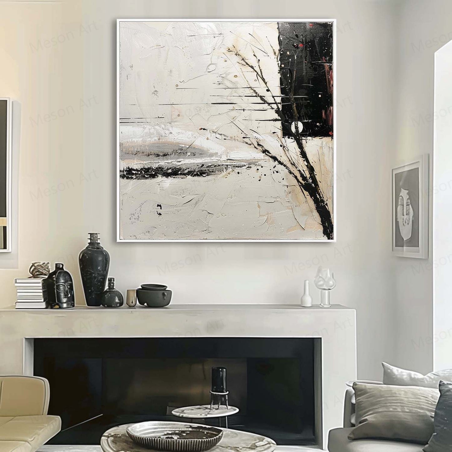 Abstract Wabi-Sabi Landscape Oil Painting for Modern Home Decor
