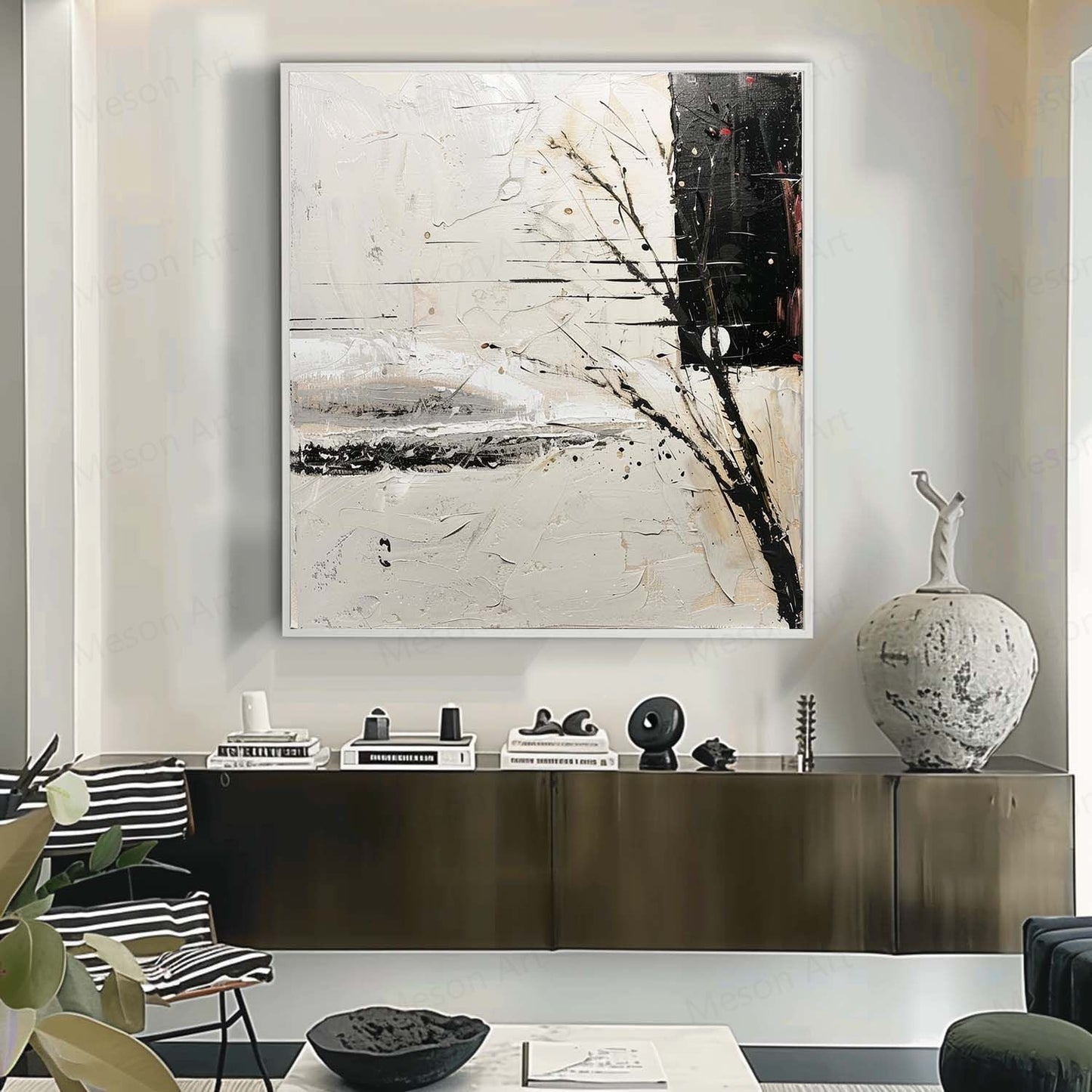 Abstract Wabi-Sabi Landscape Oil Painting for Modern Home Decor