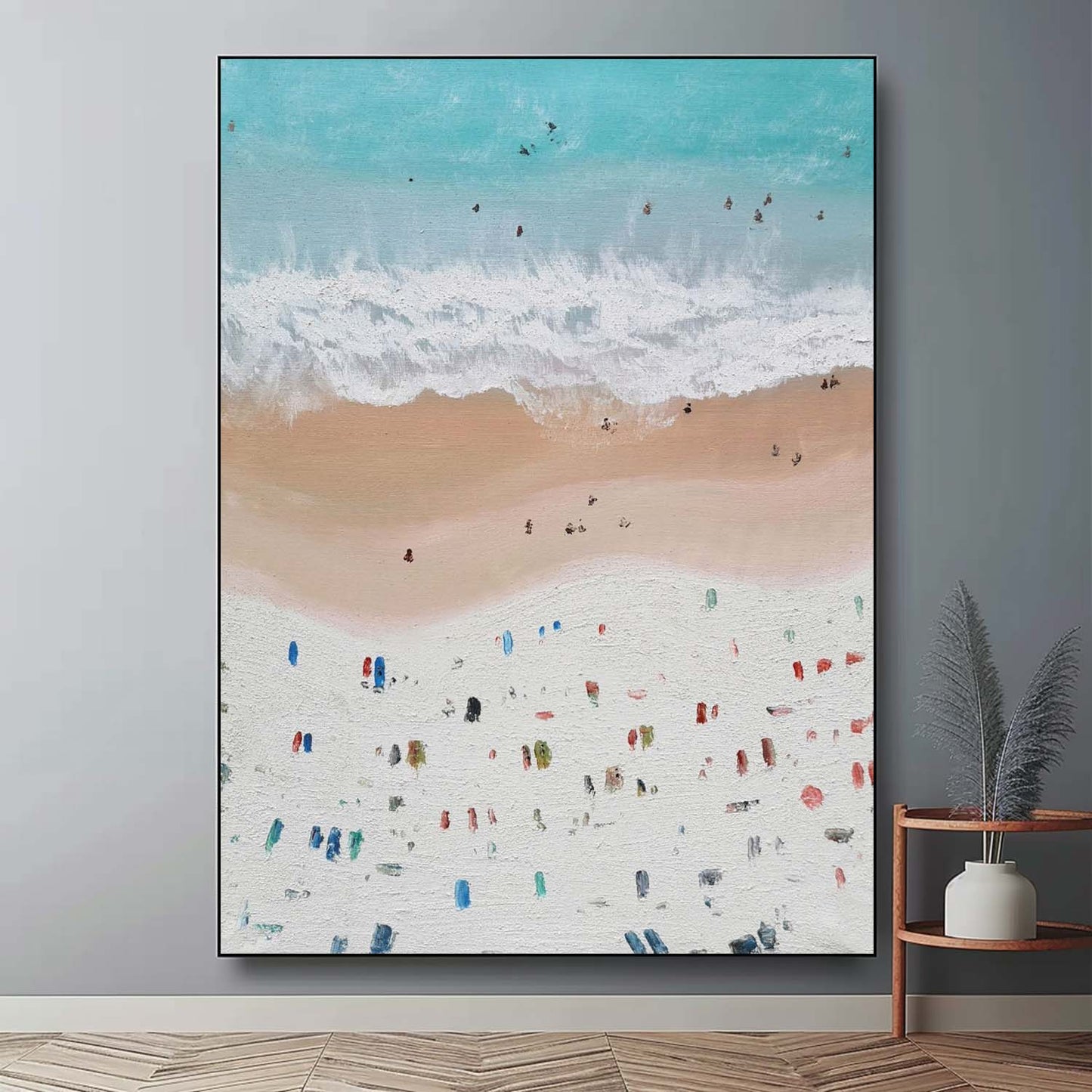 Coastal Serenity: Textured Oil Painting of Beach and Waves