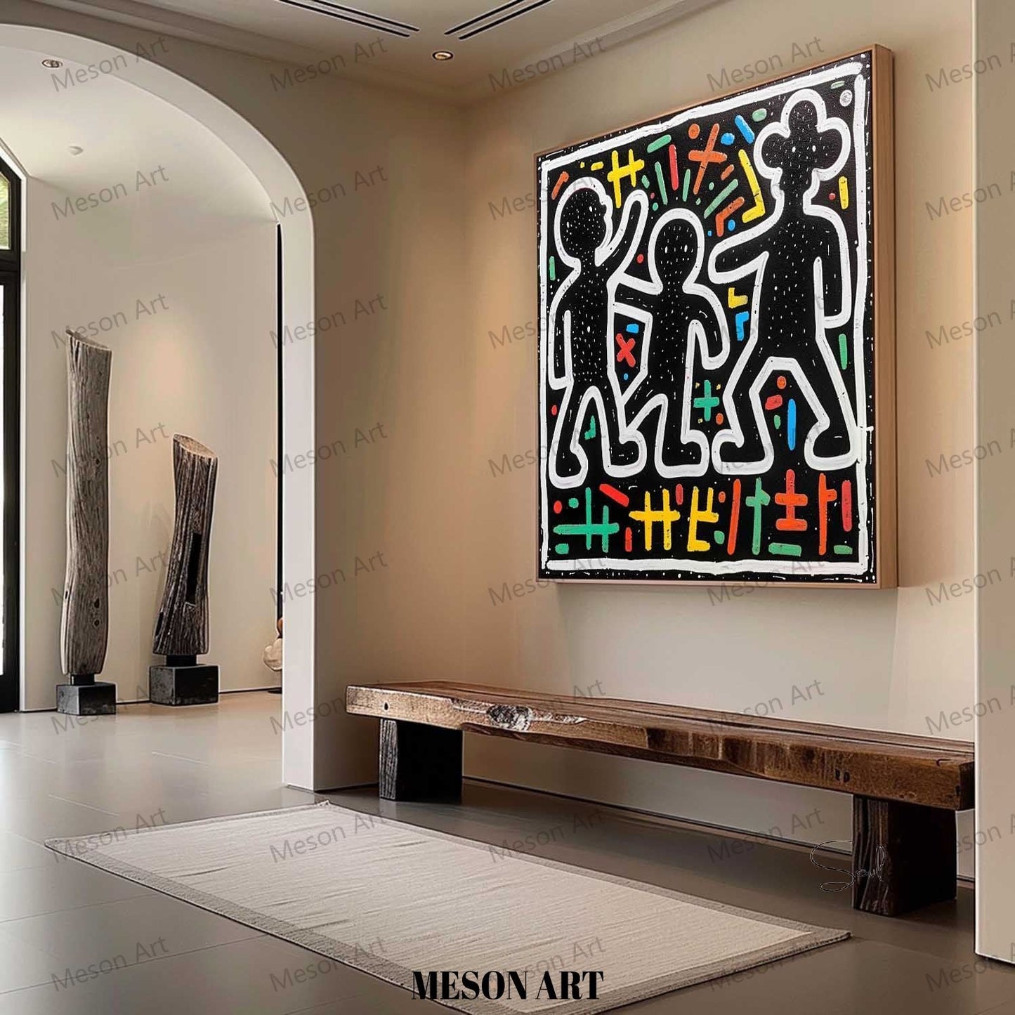 Colorful Abstract Figures in Modern Graffiti Style Oil Painting