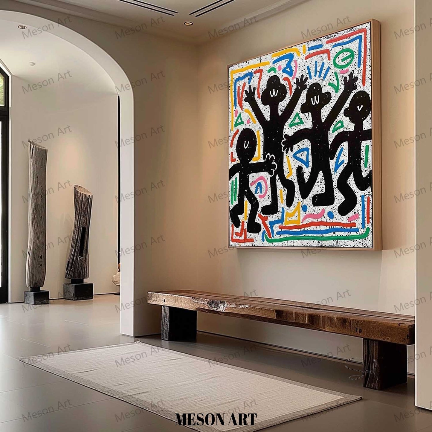 Colorful Abstract Expressionism: Vibrant Graffiti-Inspired Oil Painting for Modern Decor