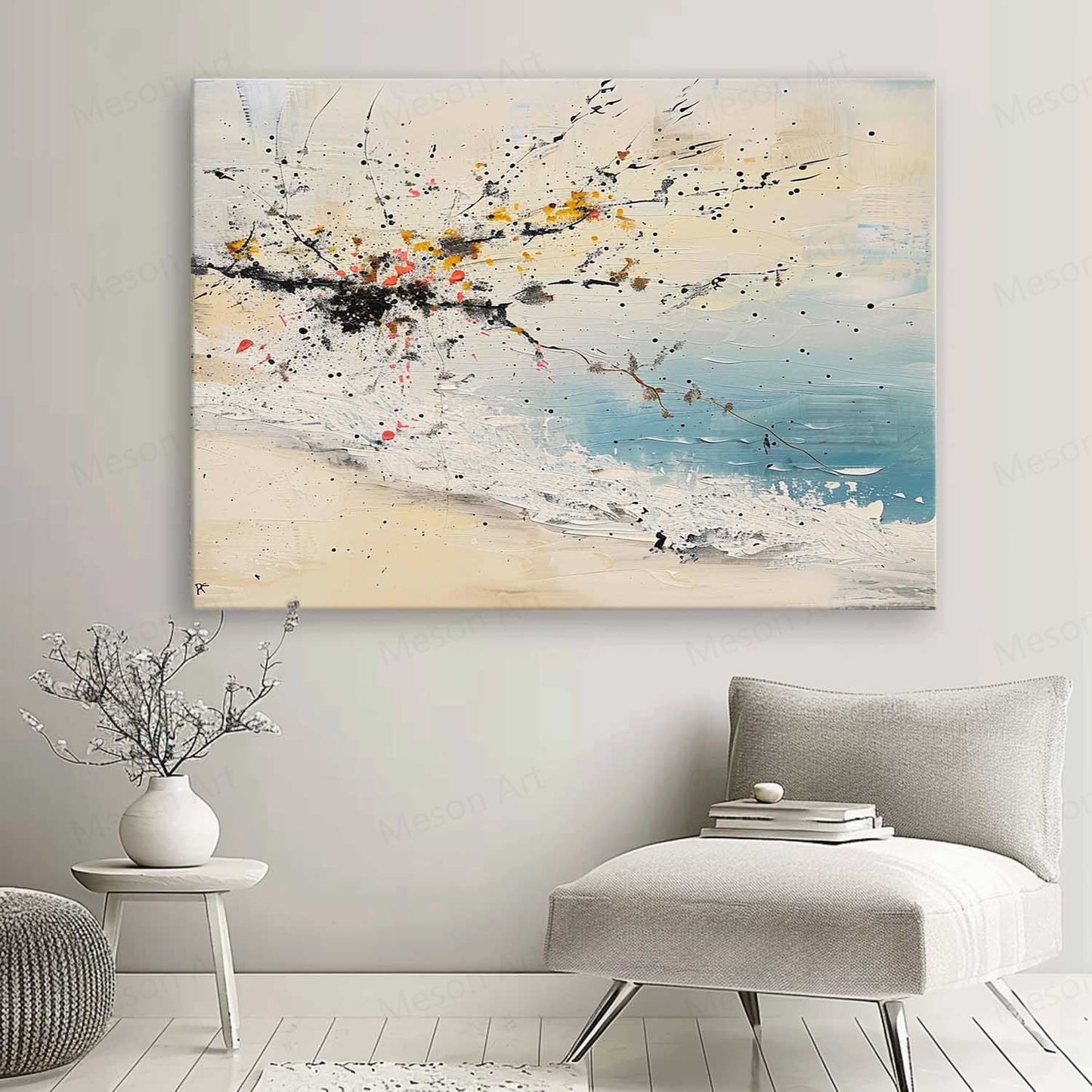 Abstract Coastal Landscape Oil Painting for Modern Home Decor