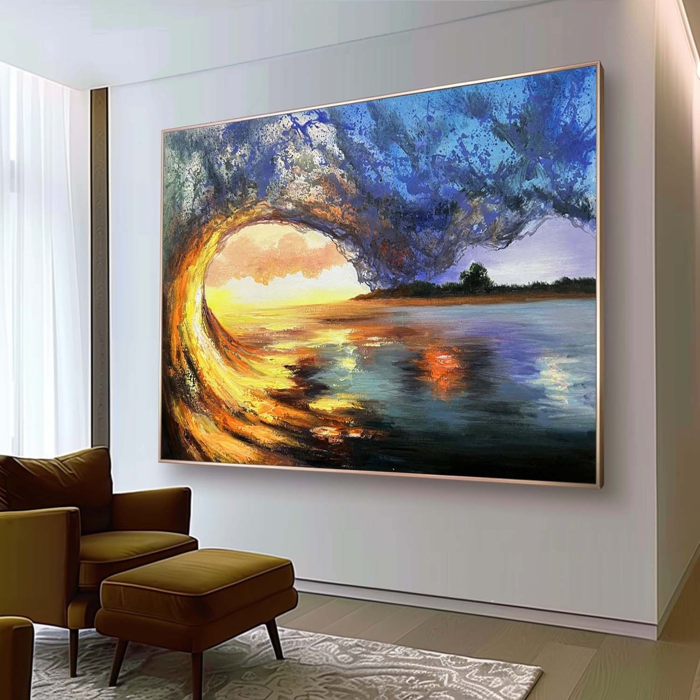 Stunning Hyperrealistic Wave Scene Oil Painting Capturing Ocean Sunset Beauty