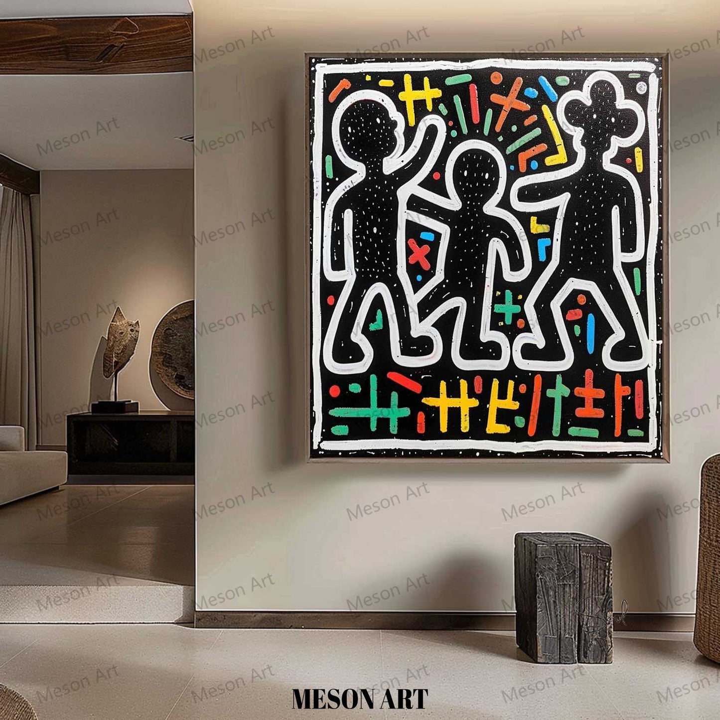 Colorful Abstract Figures in Modern Graffiti Style Oil Painting
