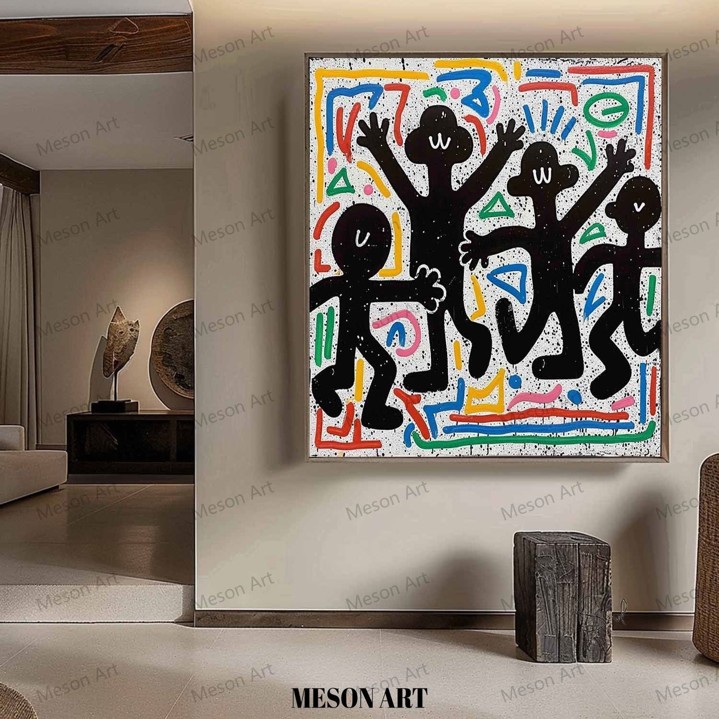 Colorful Abstract Expressionism: Vibrant Graffiti-Inspired Oil Painting for Modern Decor