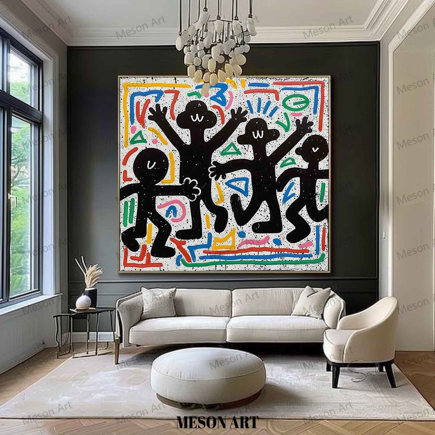 Colorful Abstract Expressionism: Vibrant Graffiti-Inspired Oil Painting for Modern Decor