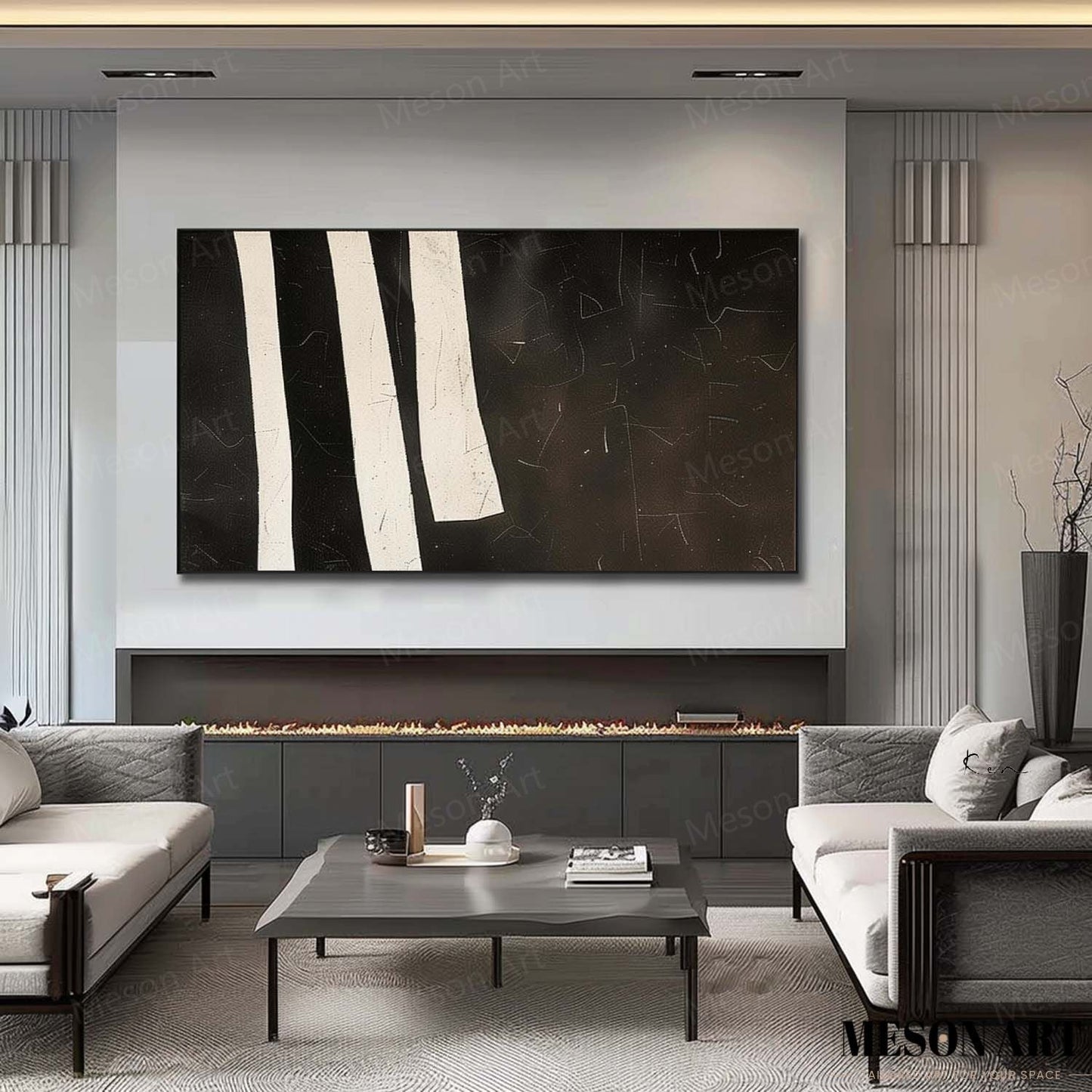 Elegant Black and White Minimalist Oil Painting for Modern Home Decor