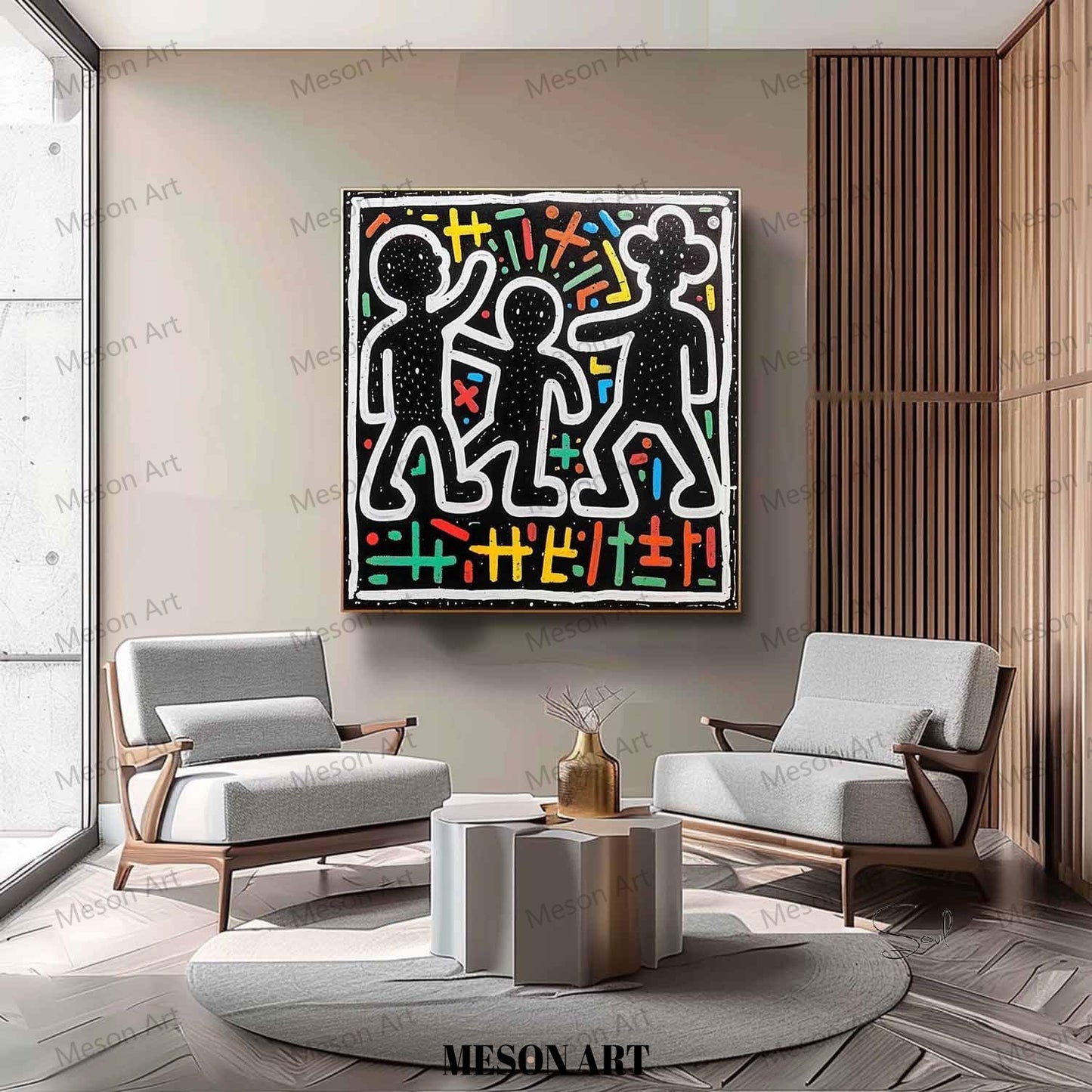 Colorful Abstract Figures in Modern Graffiti Style Oil Painting