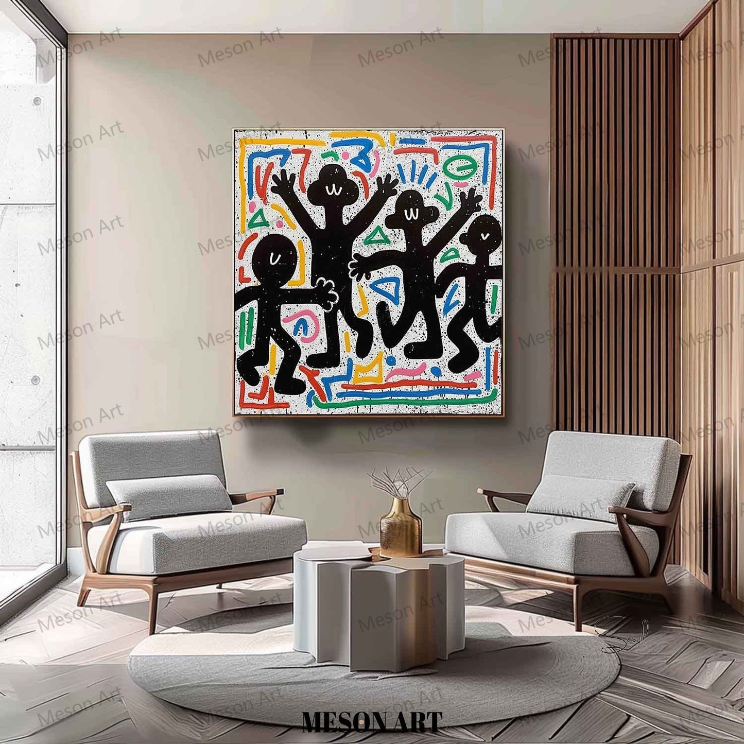 Colorful Abstract Expressionism: Vibrant Graffiti-Inspired Oil Painting for Modern Decor