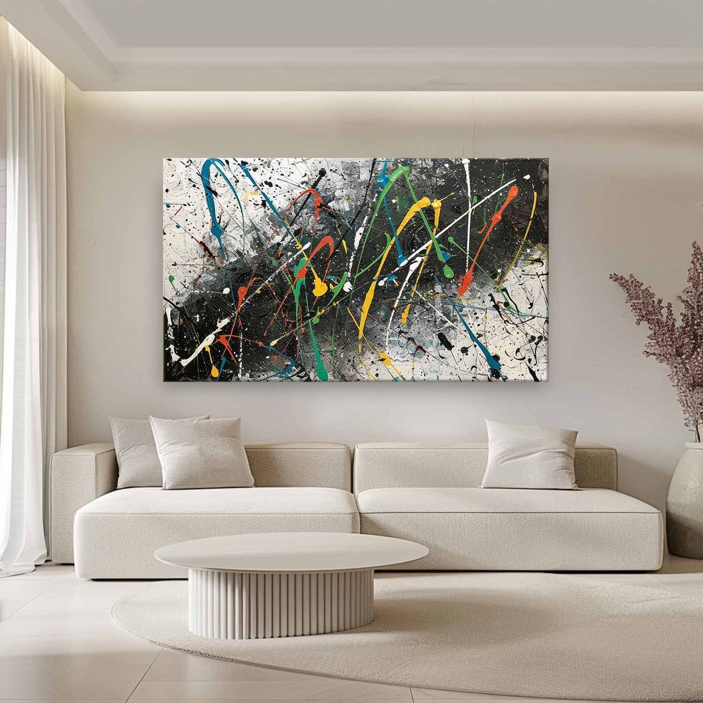 Colorful Abstract Expressionist Oil Painting for Modern Home Decor