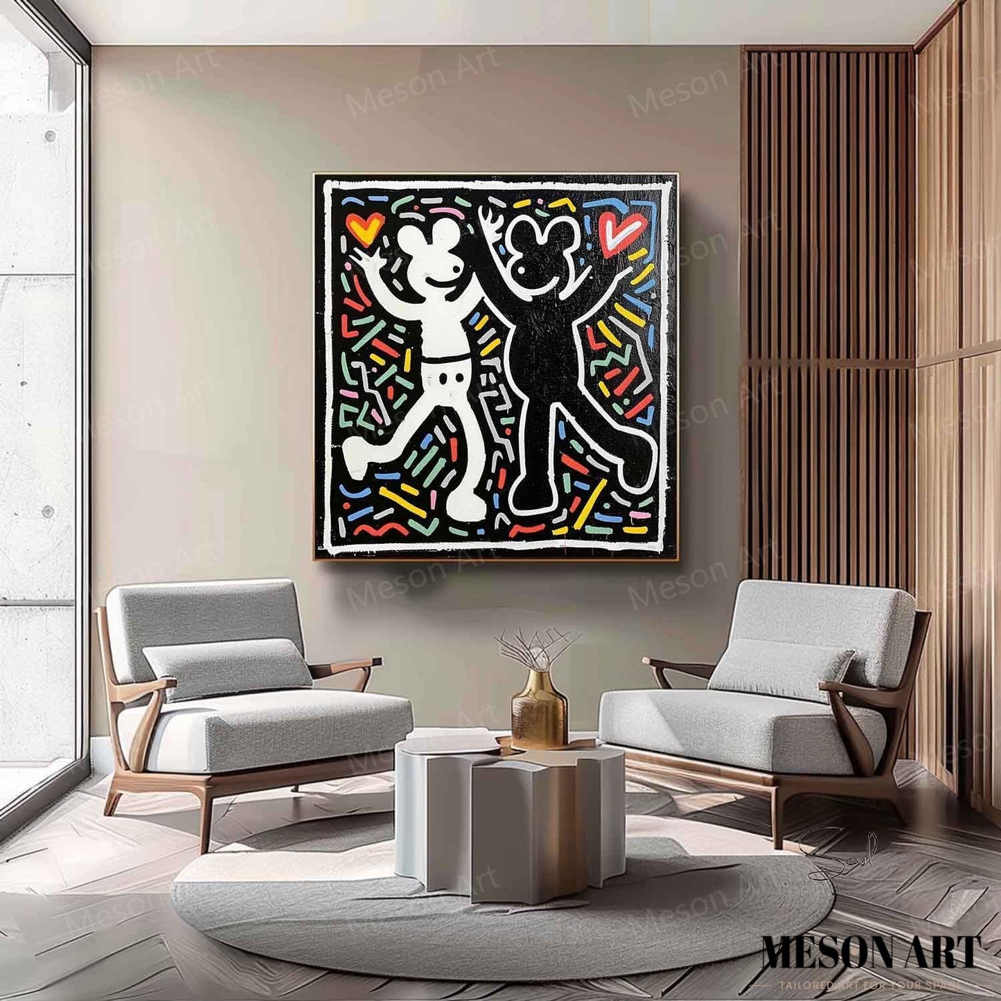 Colorful Abstract Love Dance Oil Painting for Modern Home Decor