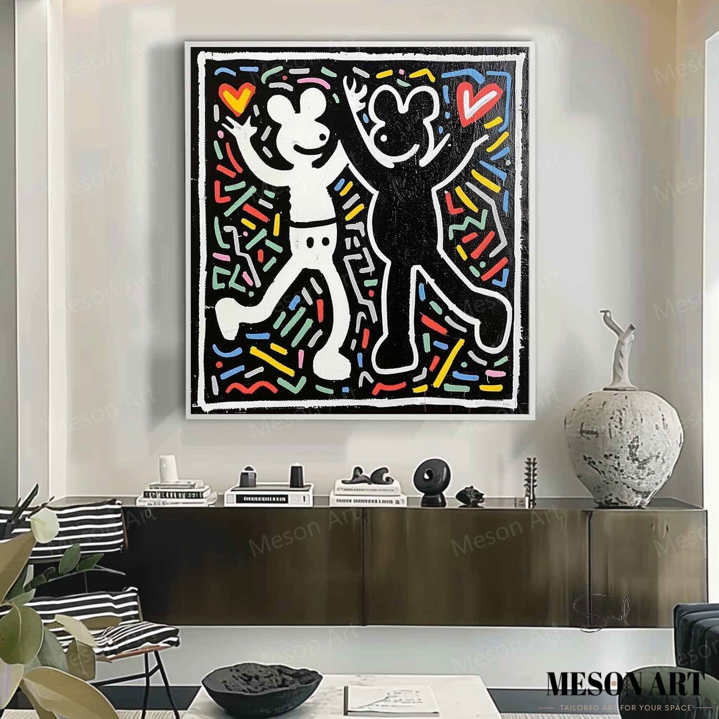 Colorful Abstract Love Dance Oil Painting for Modern Home Decor