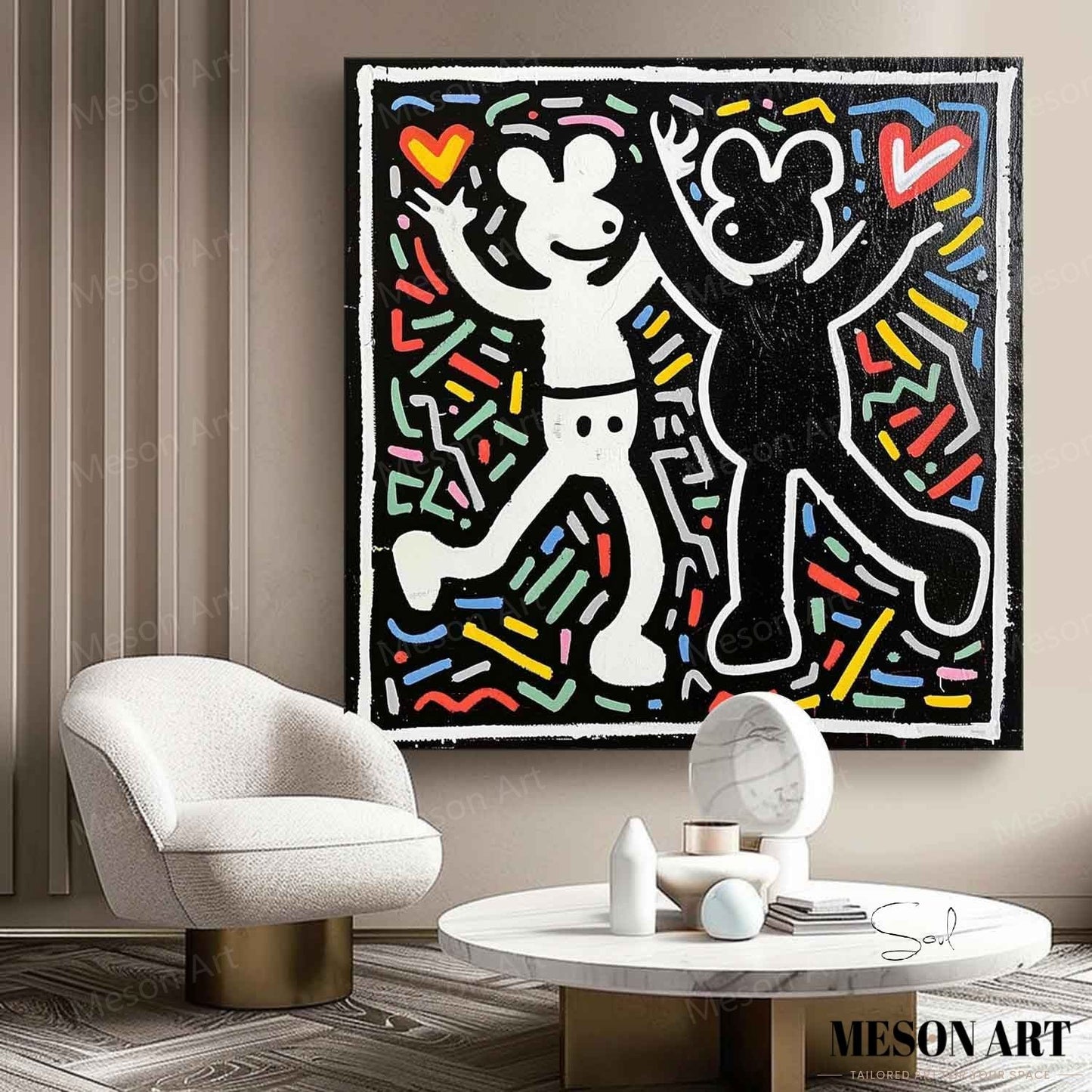 Colorful Abstract Love Dance Oil Painting for Modern Home Decor