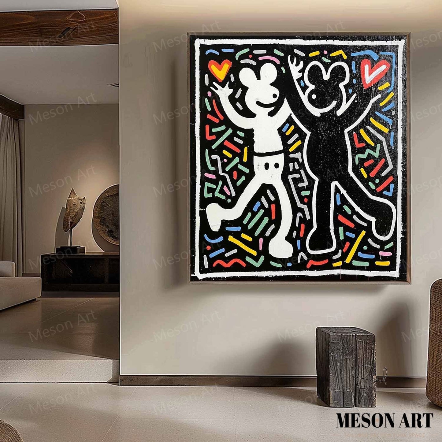 Colorful Abstract Love Dance Oil Painting for Modern Home Decor