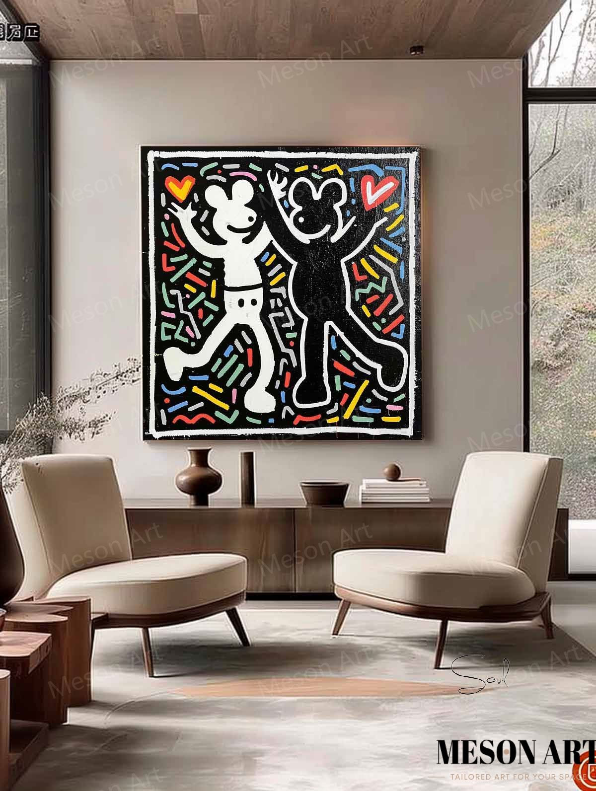 Colorful Abstract Love Dance Oil Painting for Modern Home Decor