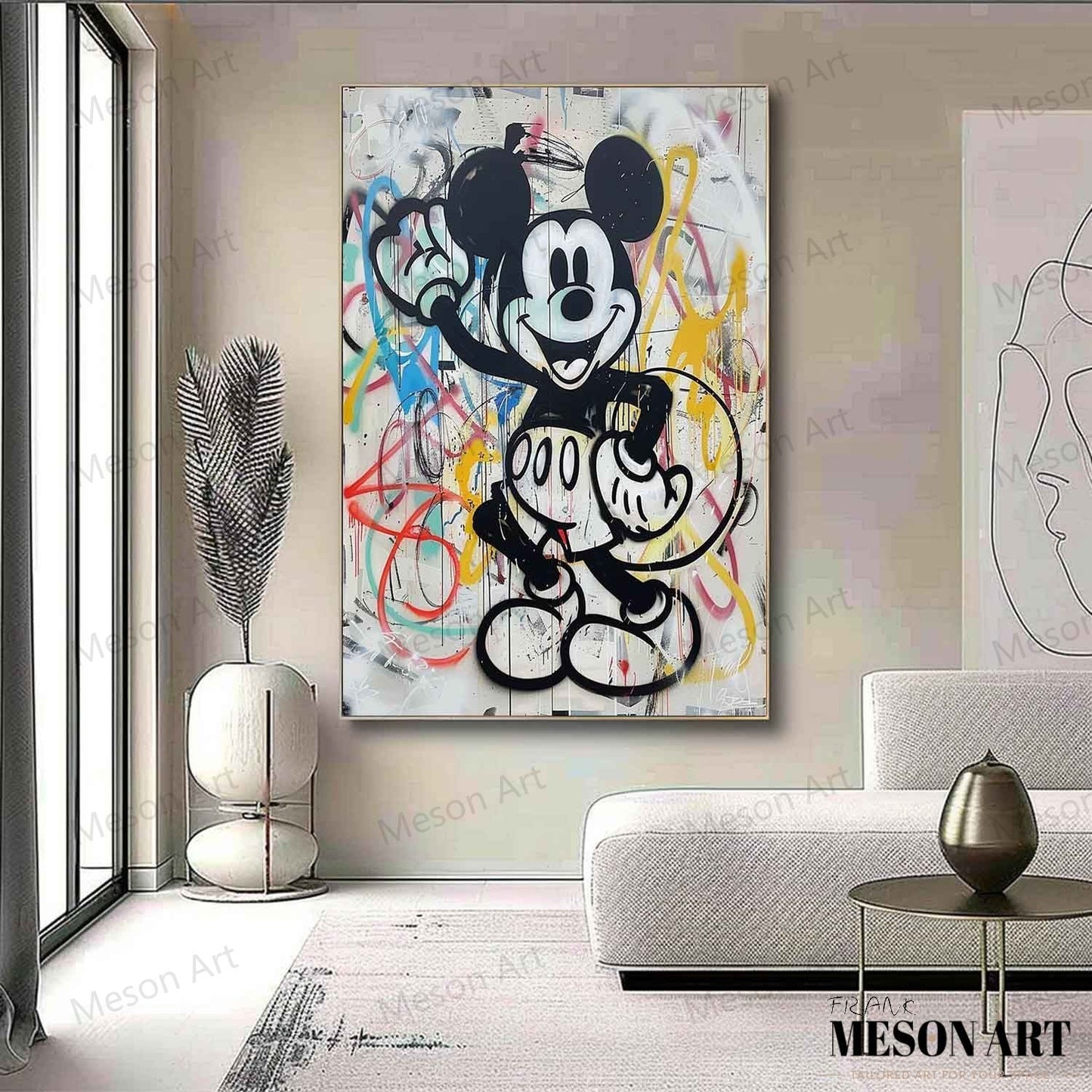 Colorful Pop Art Mickey Mouse on Canvas - Modern Abstract Oil Painting for Home Decor
