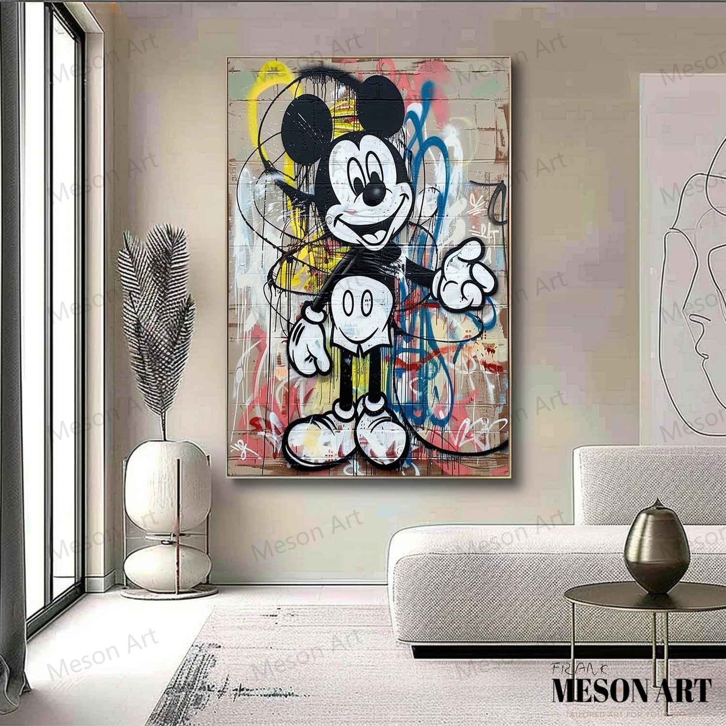 Colorful Mickey Mouse Abstract Graffiti Oil Painting for Modern Art Lovers