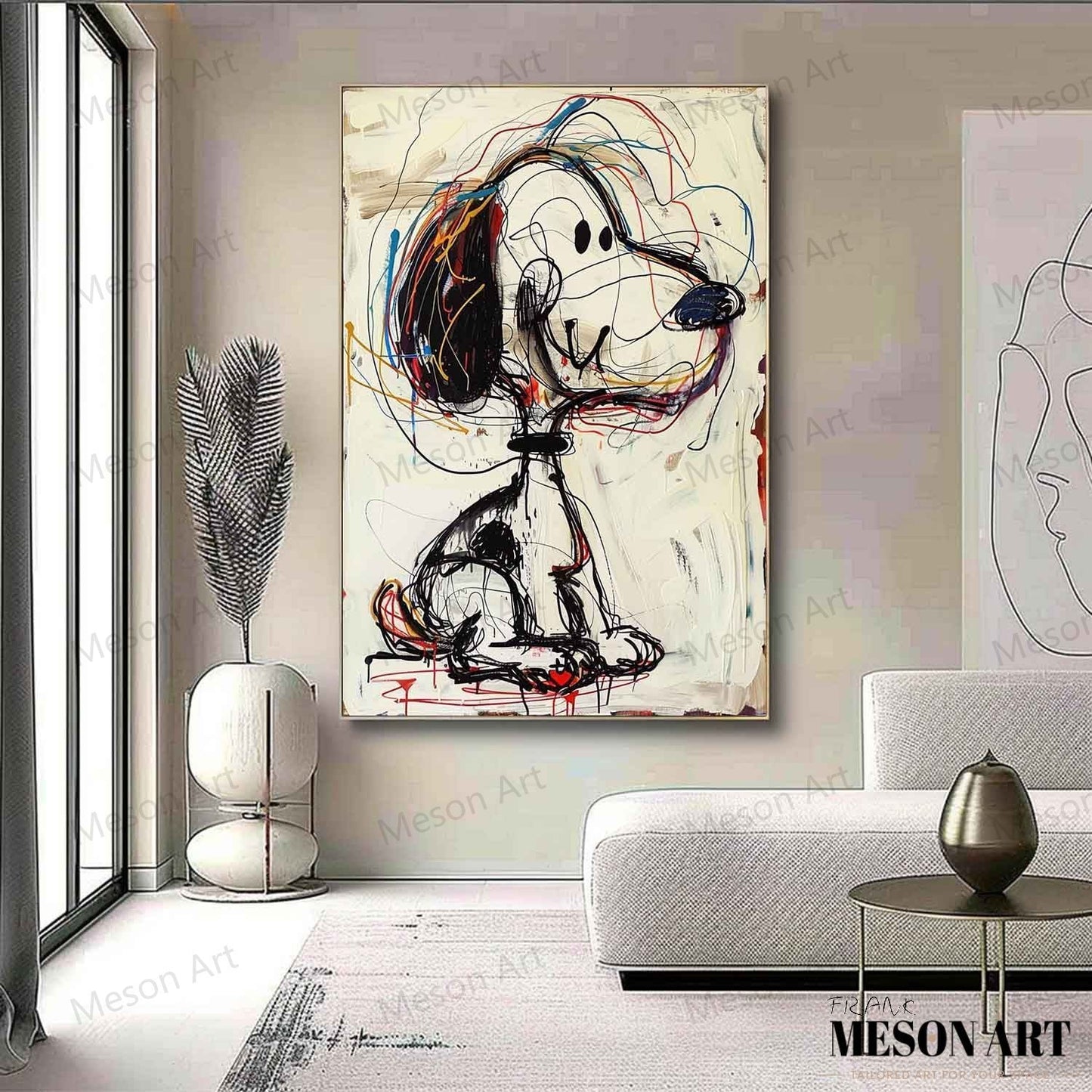 Colorful Abstract Dog Painting - Unique Graffiti Style Wall Art for Home Decor