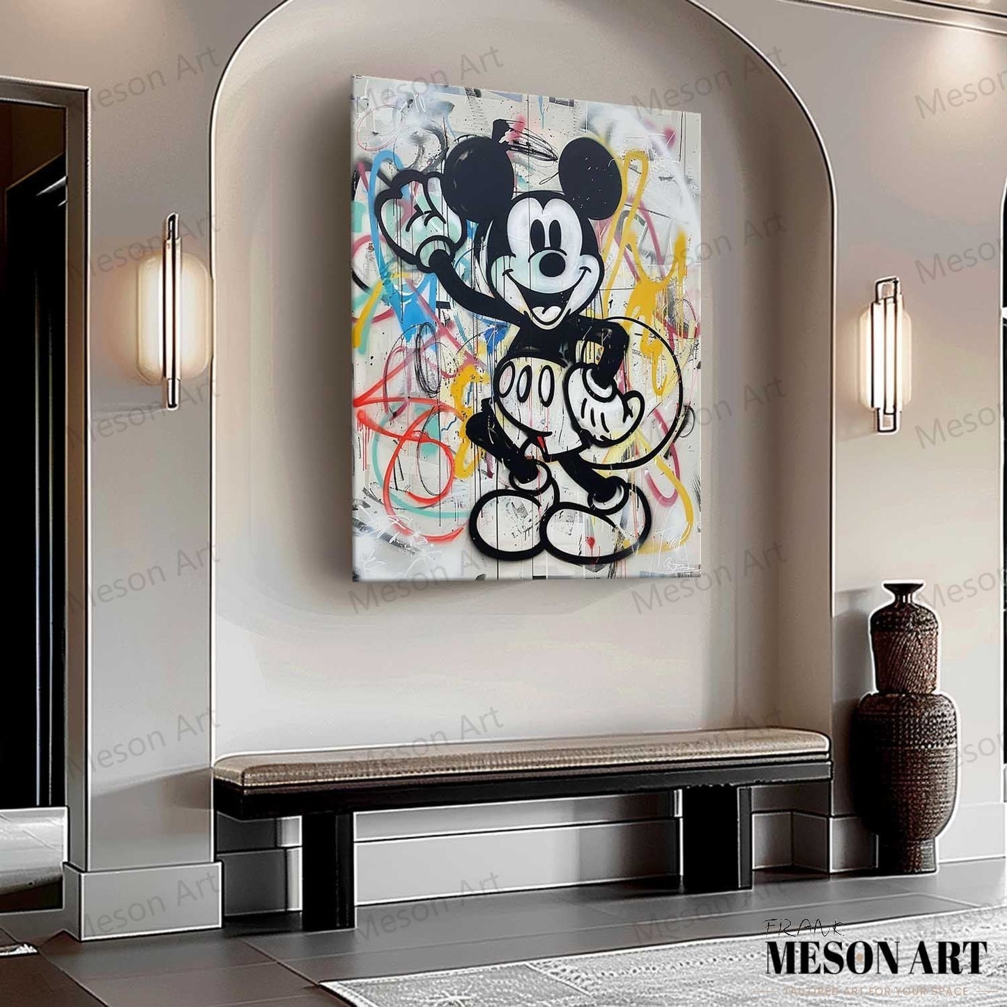Colorful Pop Art Mickey Mouse on Canvas - Modern Abstract Oil Painting for Home Decor