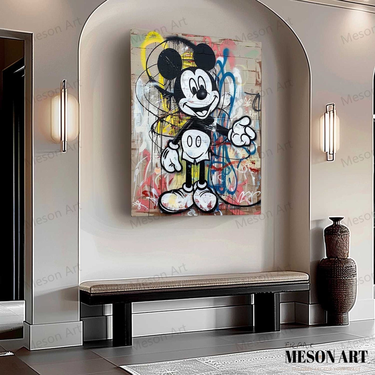 Colorful Mickey Mouse Abstract Graffiti Oil Painting for Modern Art Lovers