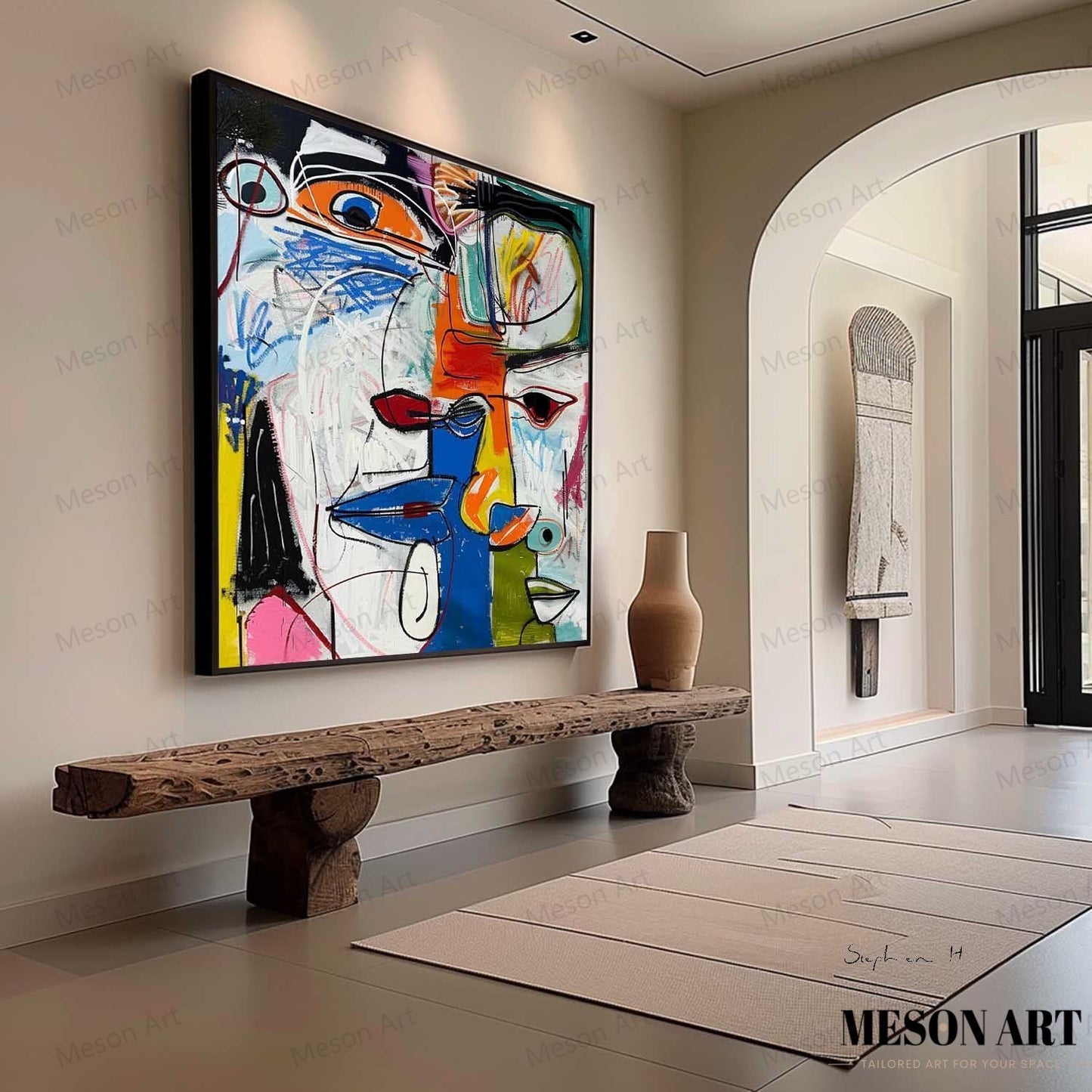 Colorful Abstract Faces Oil Painting for Modern Art Decor