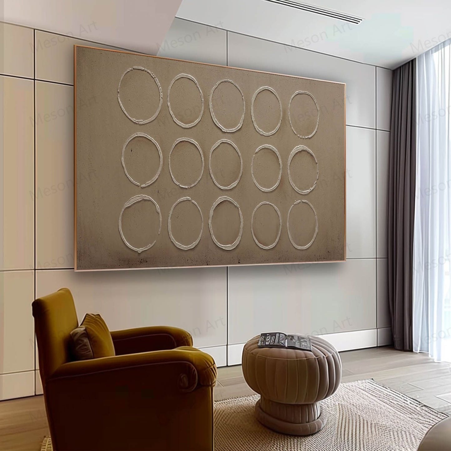 Abstract Circle Wall Art | Minimalist Wabi-Sabi Oil Painting for Modern Home Decor