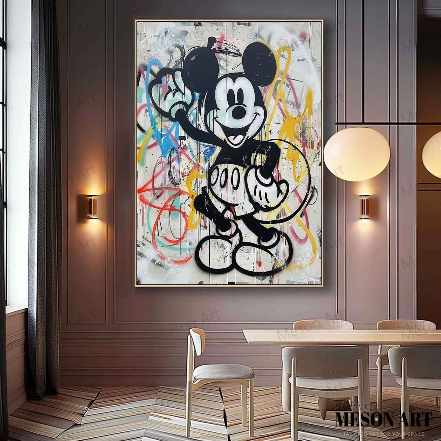 Colorful Pop Art Mickey Mouse on Canvas - Modern Abstract Oil Painting for Home Decor