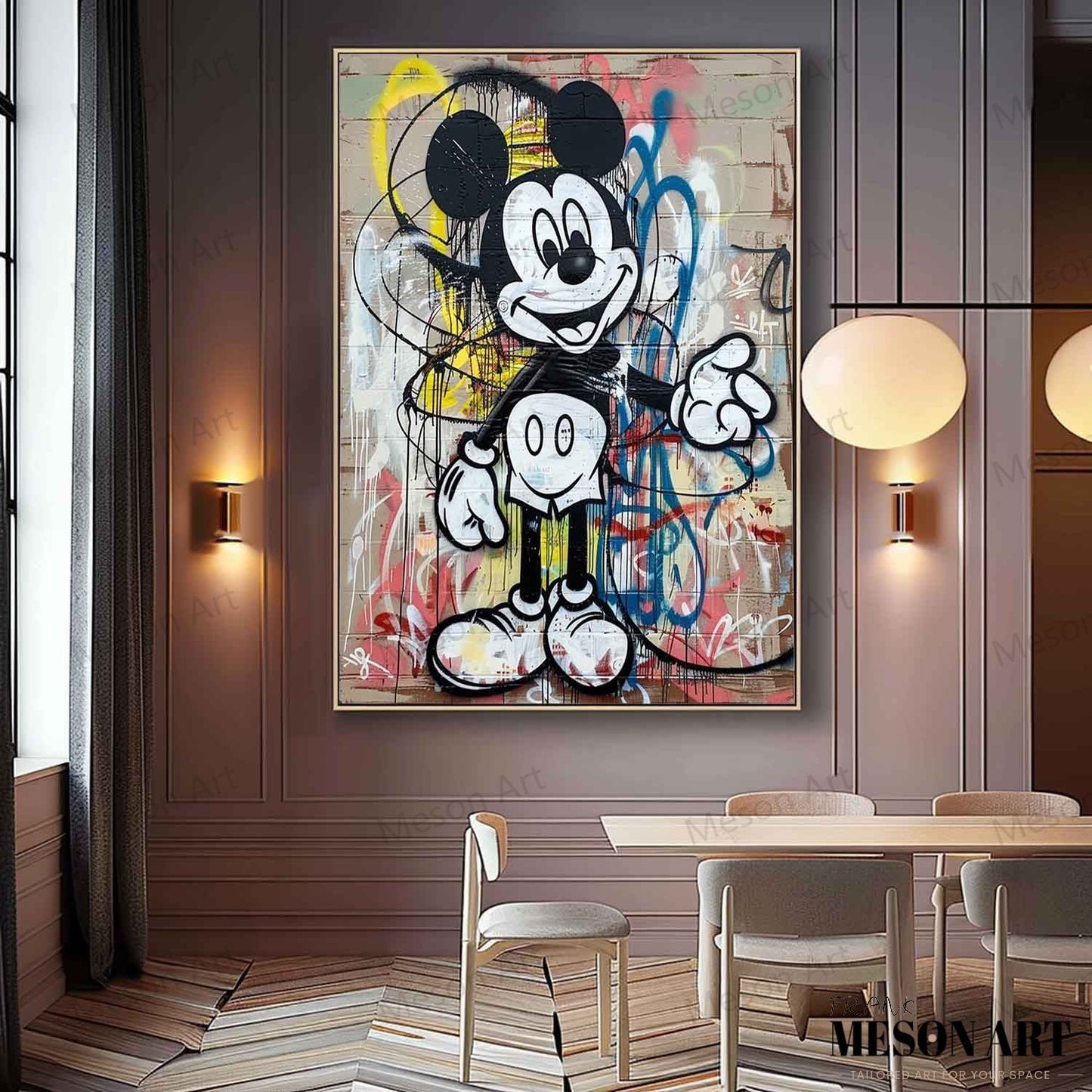 Colorful Mickey Mouse Abstract Graffiti Oil Painting for Modern Art Lovers