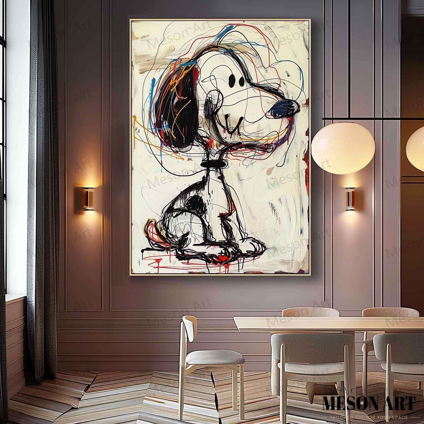 Colorful Abstract Dog Painting - Unique Graffiti Style Wall Art for Home Decor