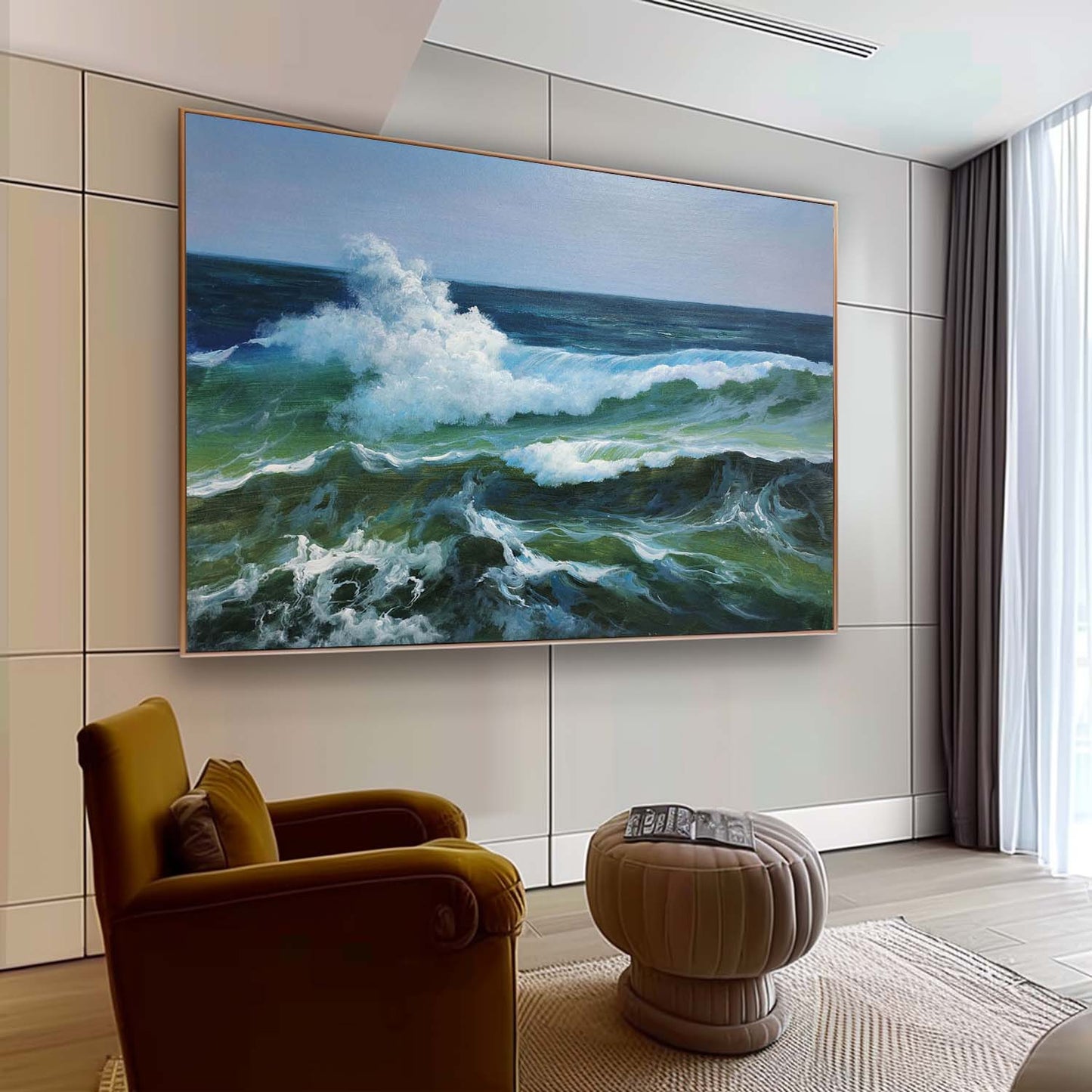 Vivid Ocean Waves: Hyperrealistic Oil Painting for Coastal Decor