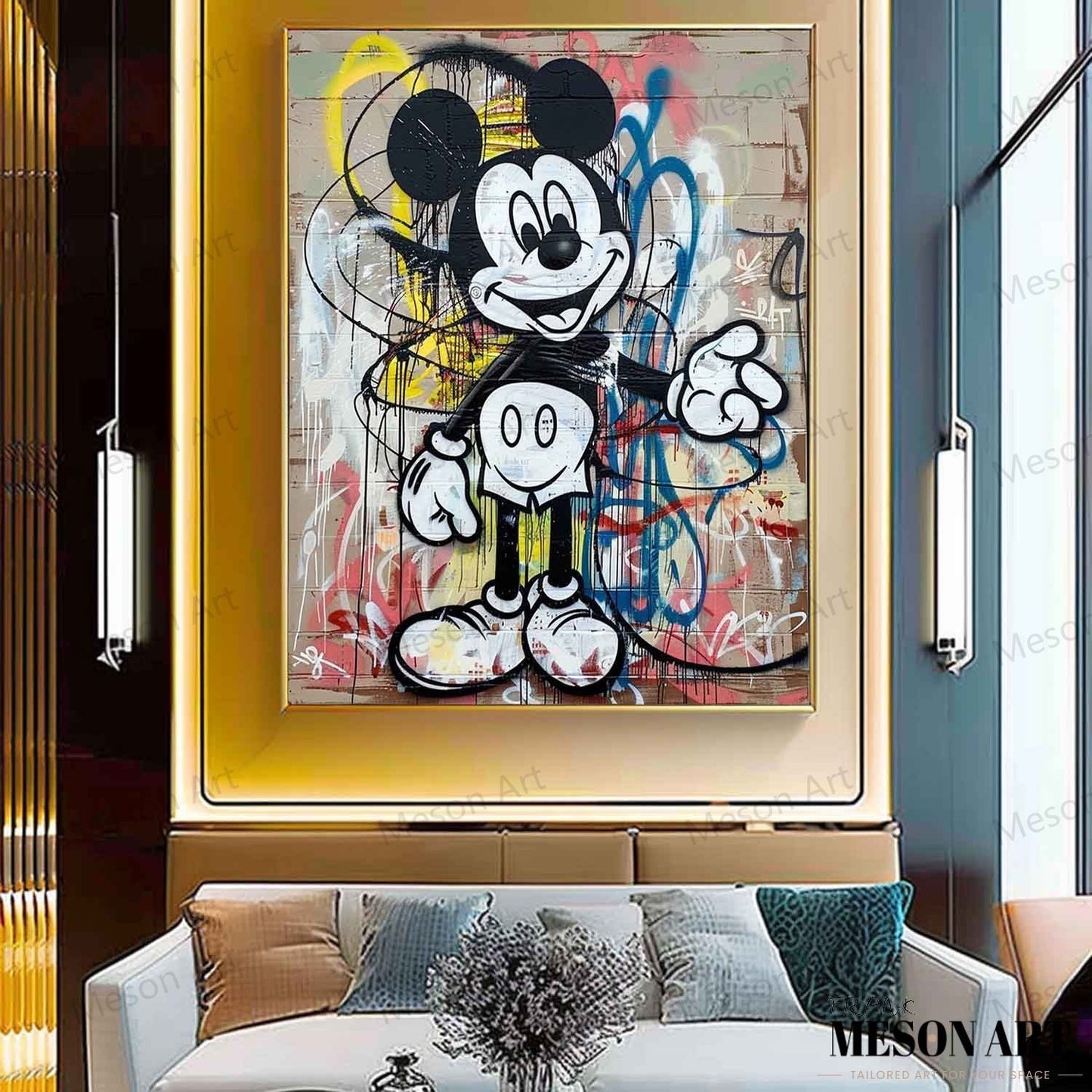 Colorful Mickey Mouse Abstract Graffiti Oil Painting for Modern Art Lovers