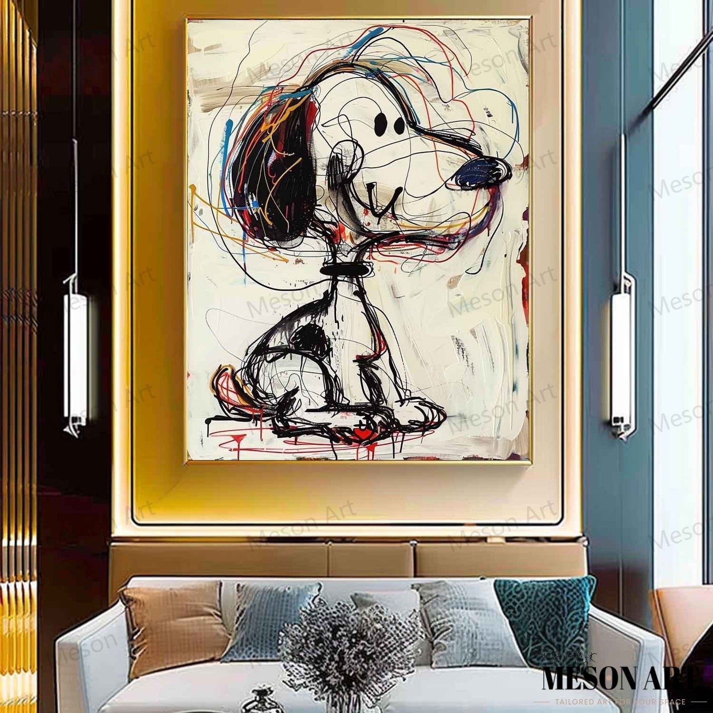 Colorful Abstract Dog Painting - Unique Graffiti Style Wall Art for Home Decor