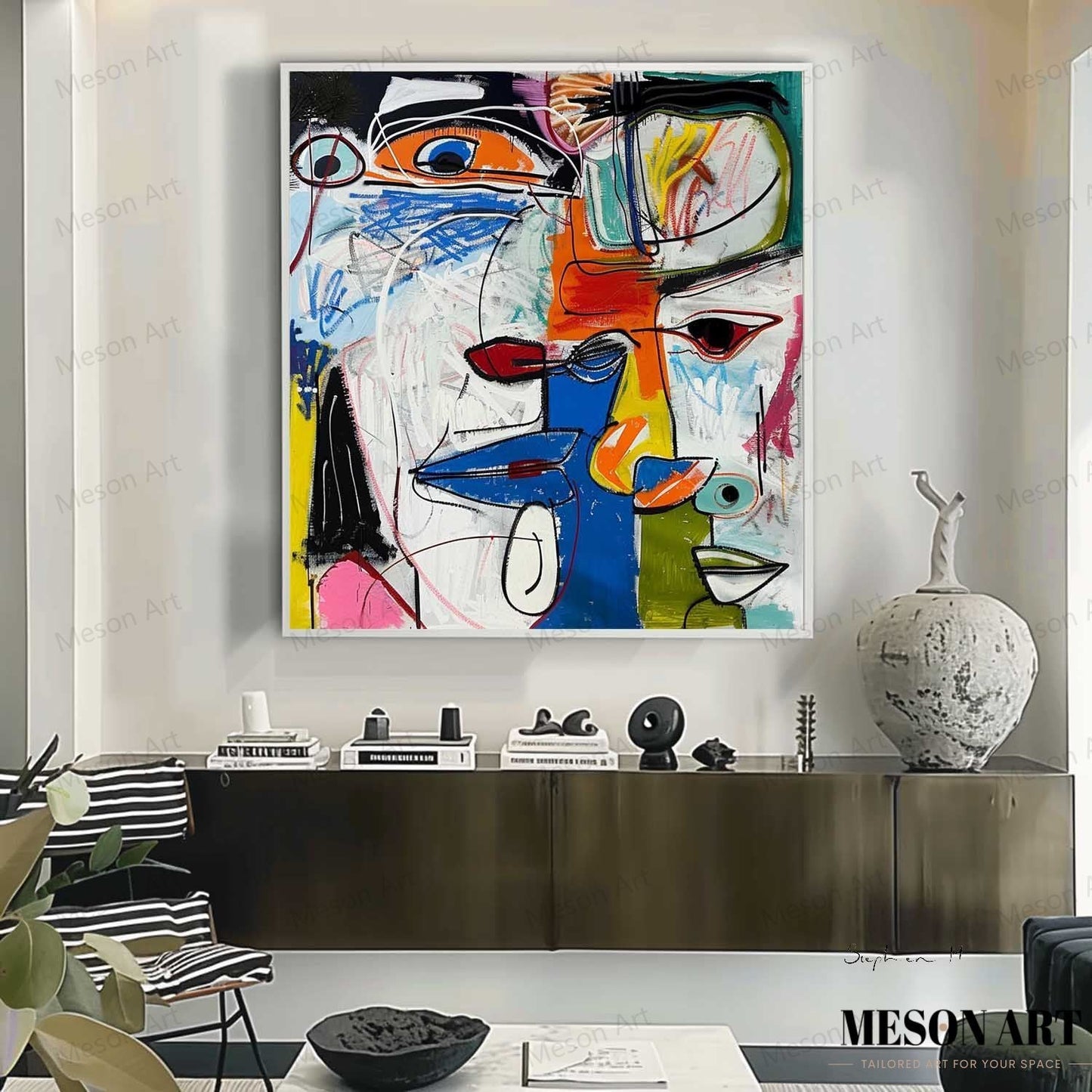 Colorful Abstract Faces Oil Painting for Modern Art Decor