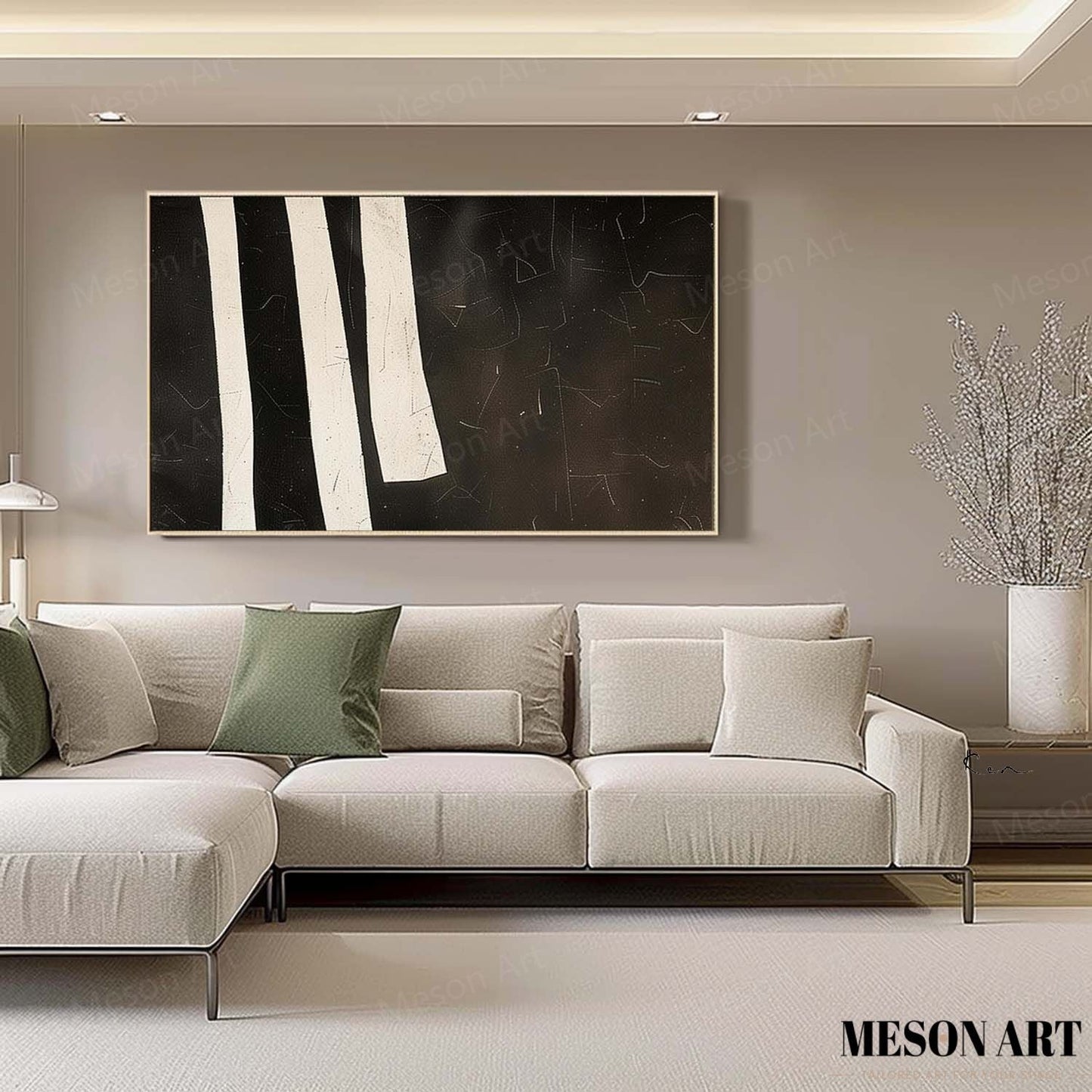 Elegant Black and White Minimalist Oil Painting for Modern Home Decor