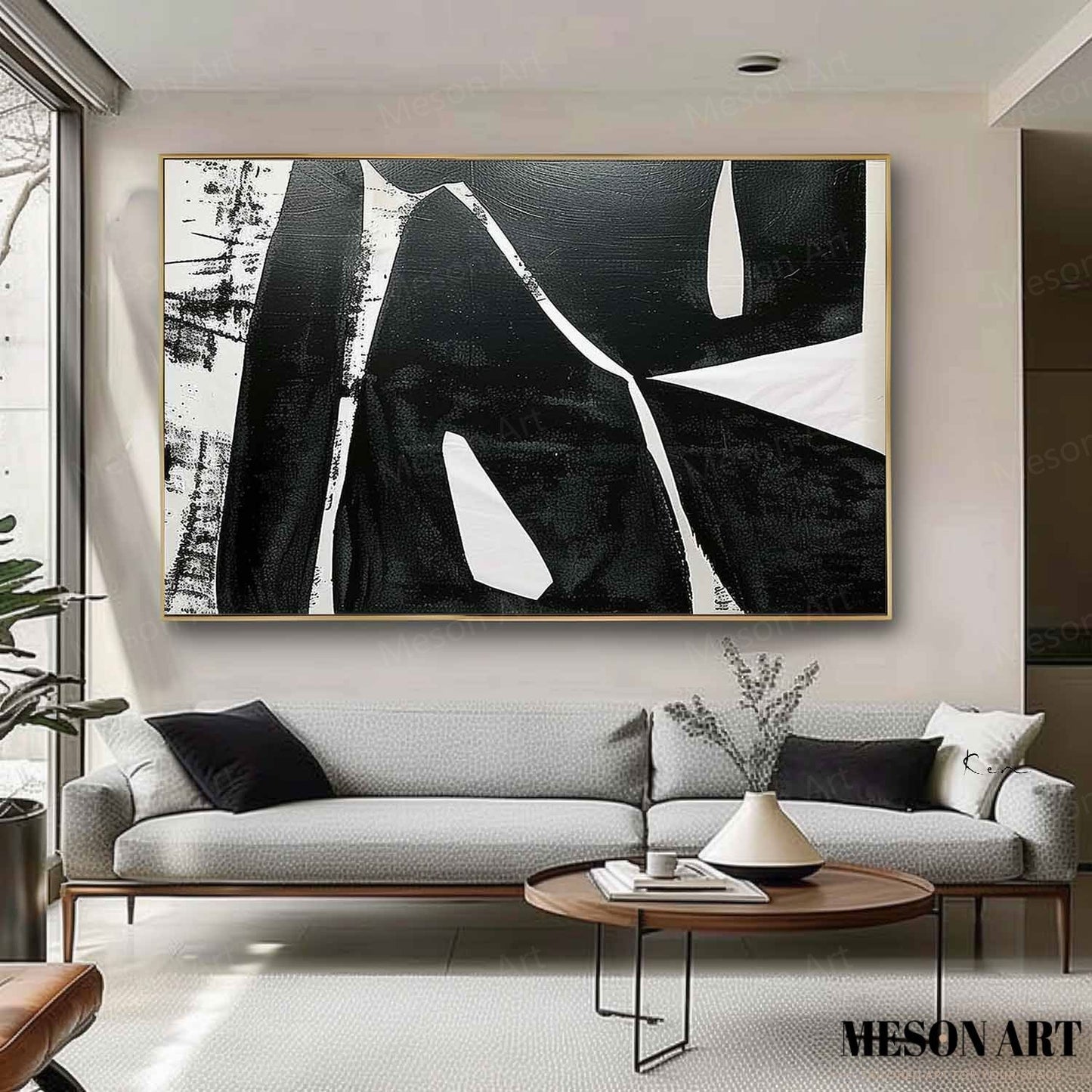 Modern Black and White Minimalist Oil Painting for Contemporary Spaces