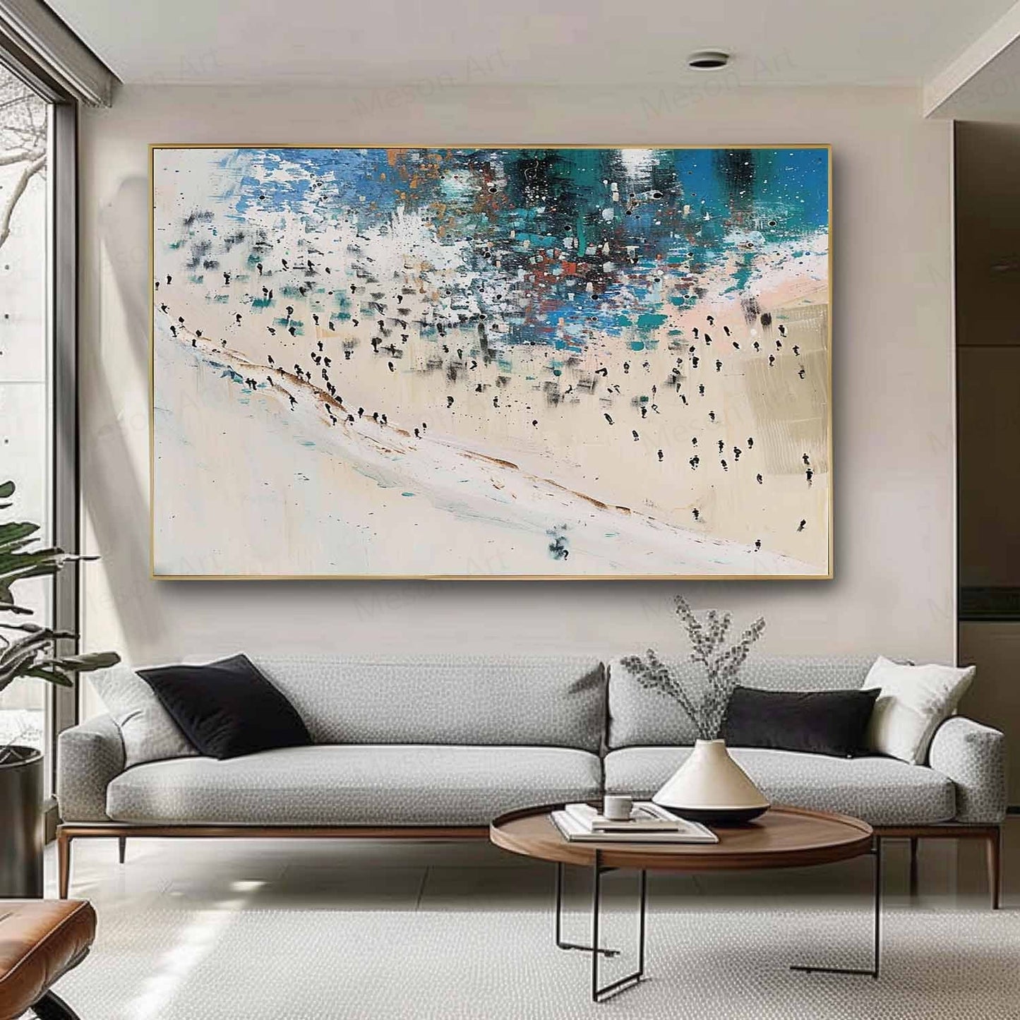 Abstract Coastal Landscape Oil Painting for Modern Home Decor