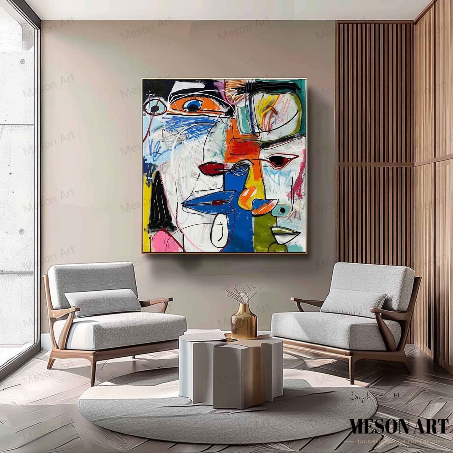 Colorful Abstract Faces Oil Painting for Modern Art Decor
