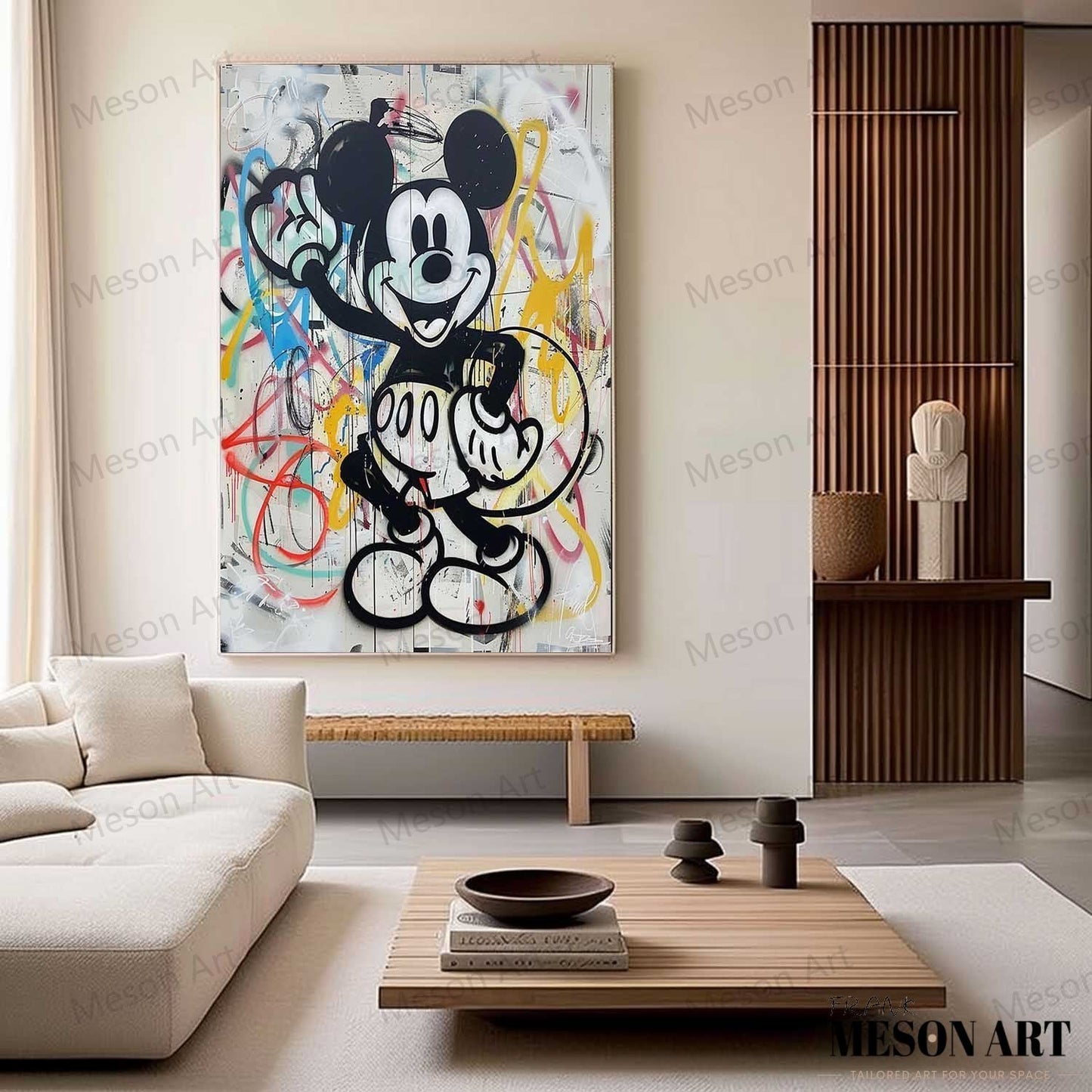 Colorful Pop Art Mickey Mouse on Canvas - Modern Abstract Oil Painting for Home Decor