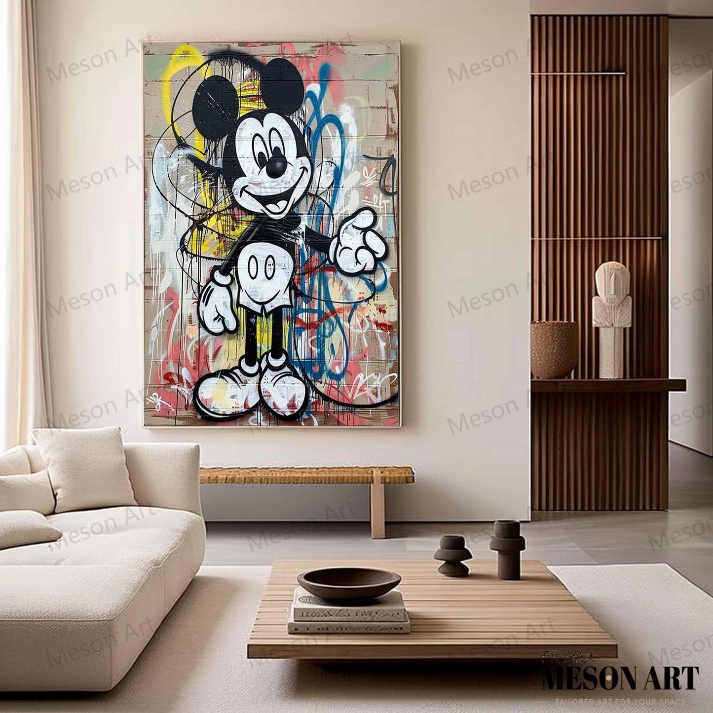 Colorful Mickey Mouse Abstract Graffiti Oil Painting for Modern Art Lovers