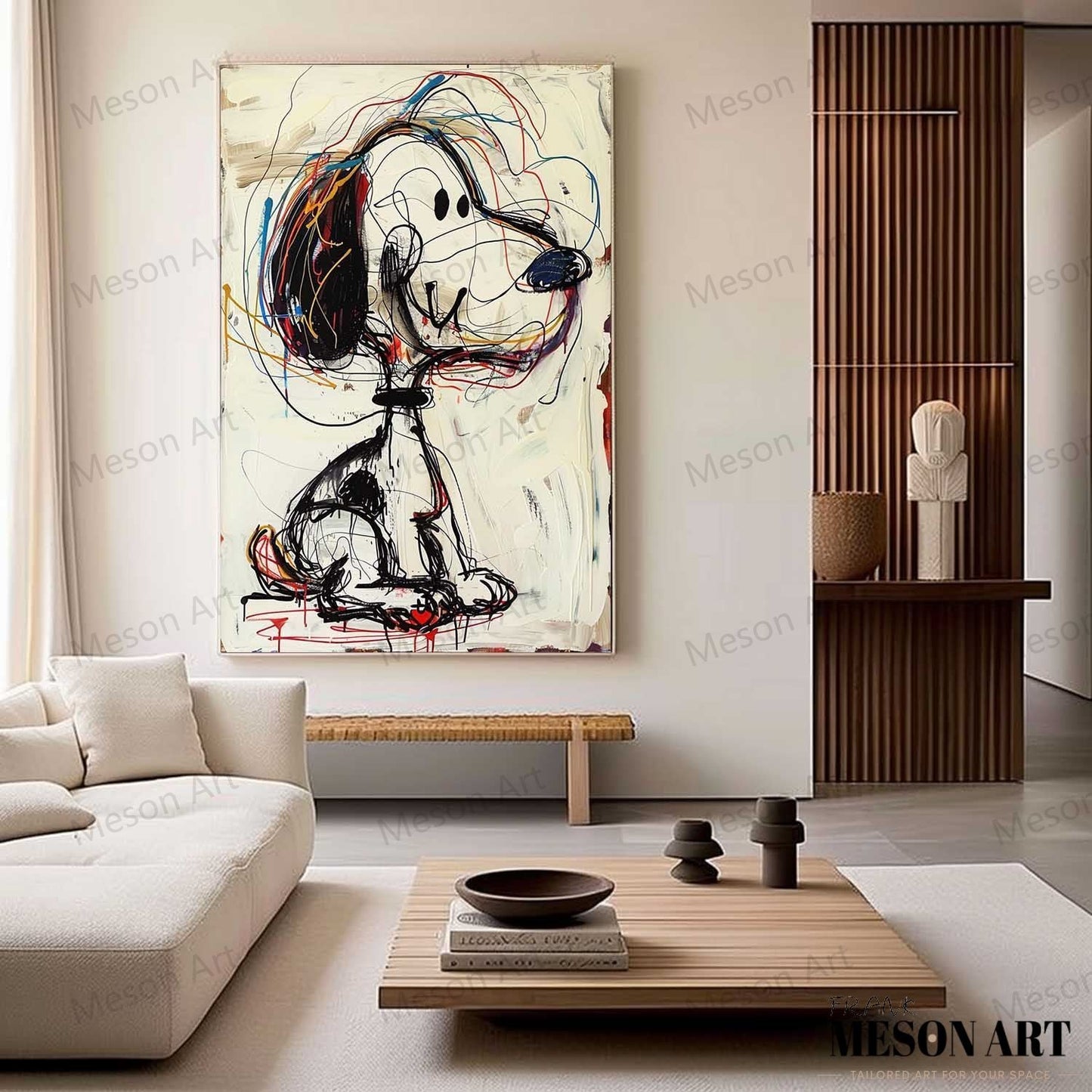 Colorful Abstract Dog Painting - Unique Graffiti Style Wall Art for Home Decor