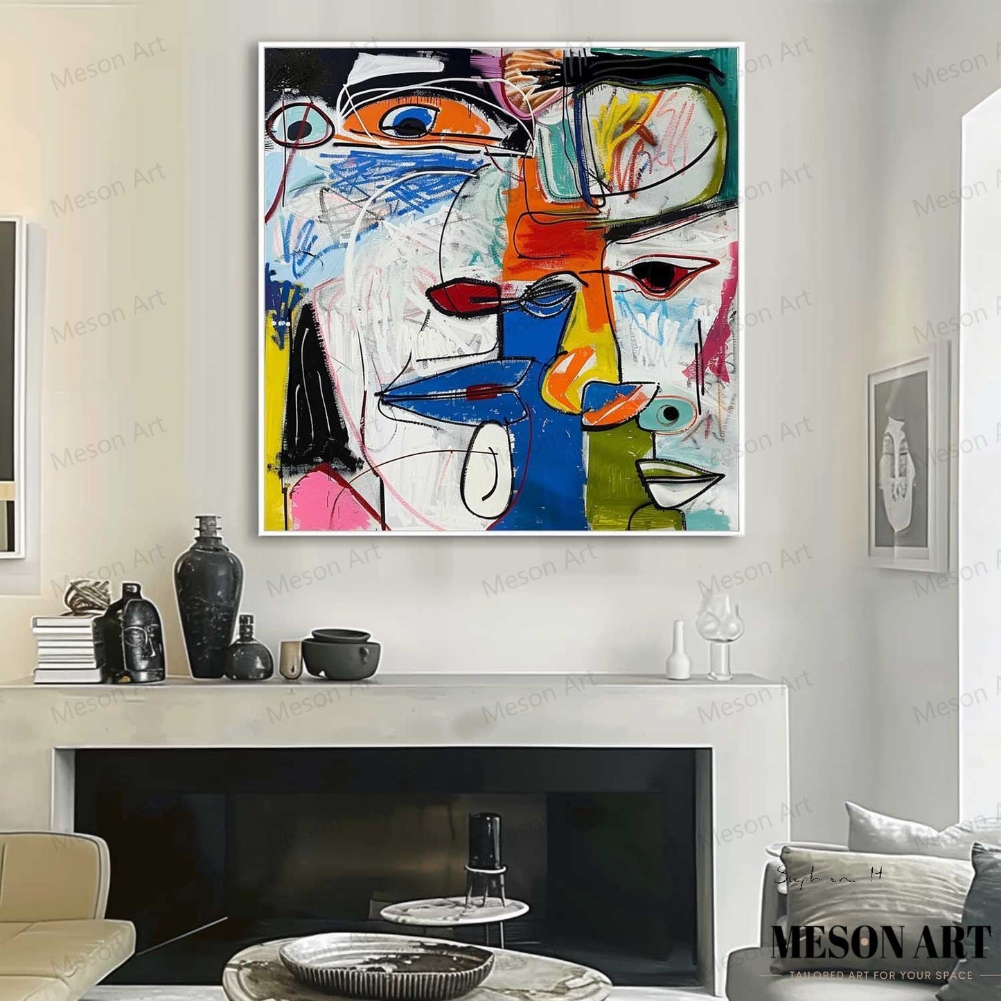 Colorful Abstract Faces Oil Painting for Modern Art Decor